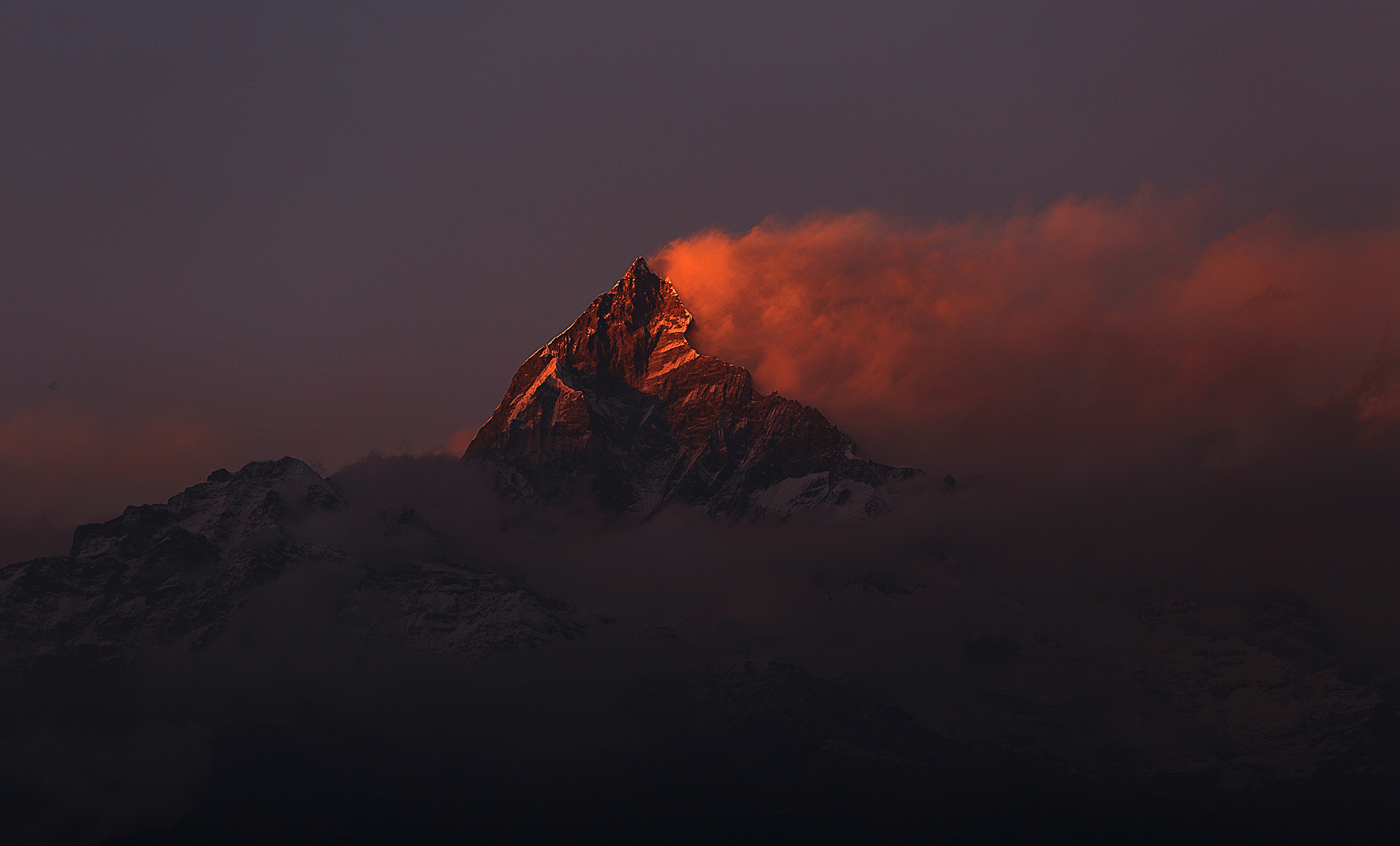 Mountains Nepal Sunset Landscape 1920x1160