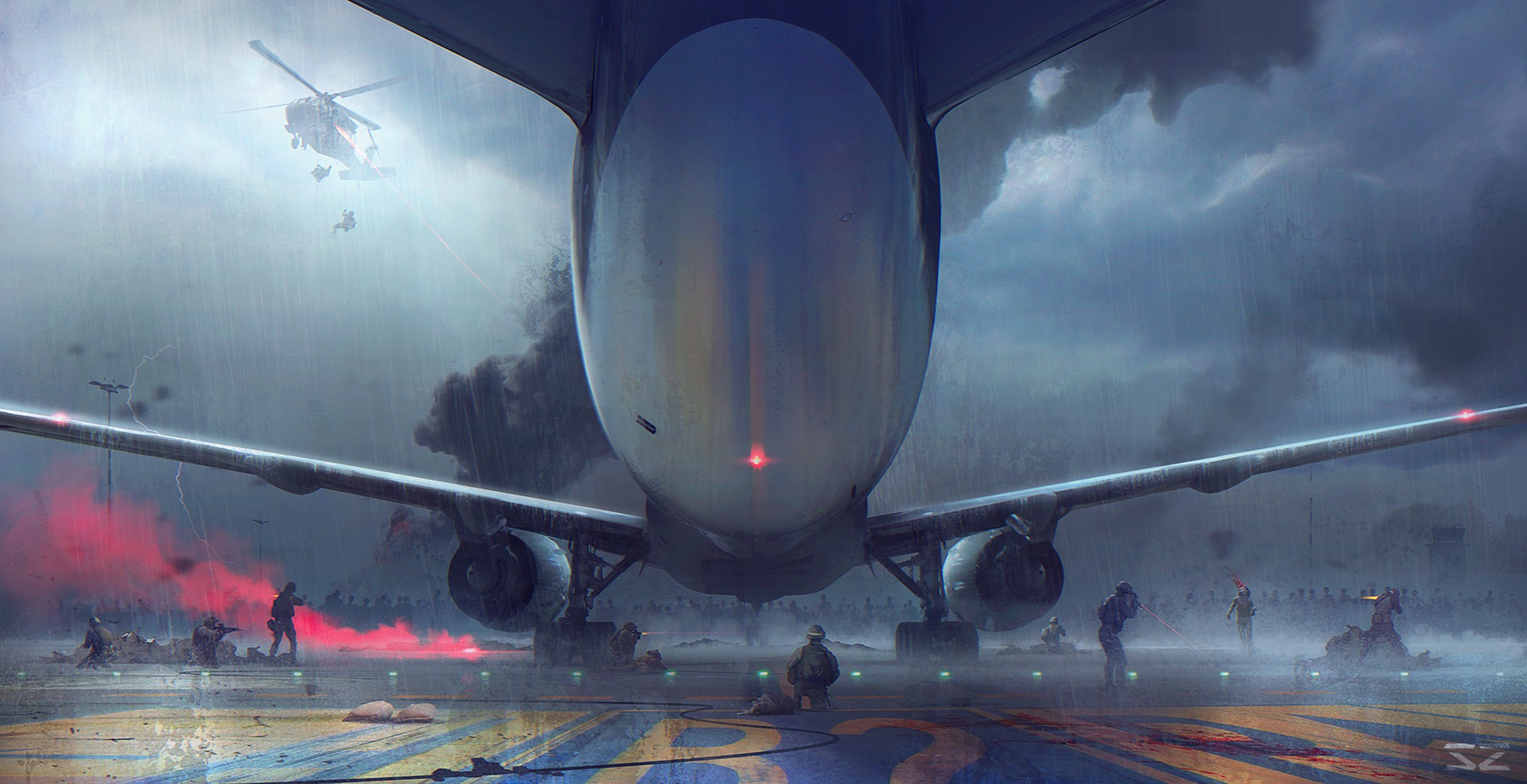 War Artwork Digital Art Airplane Airfield Sergey Zabelin Zombies 2103x1080