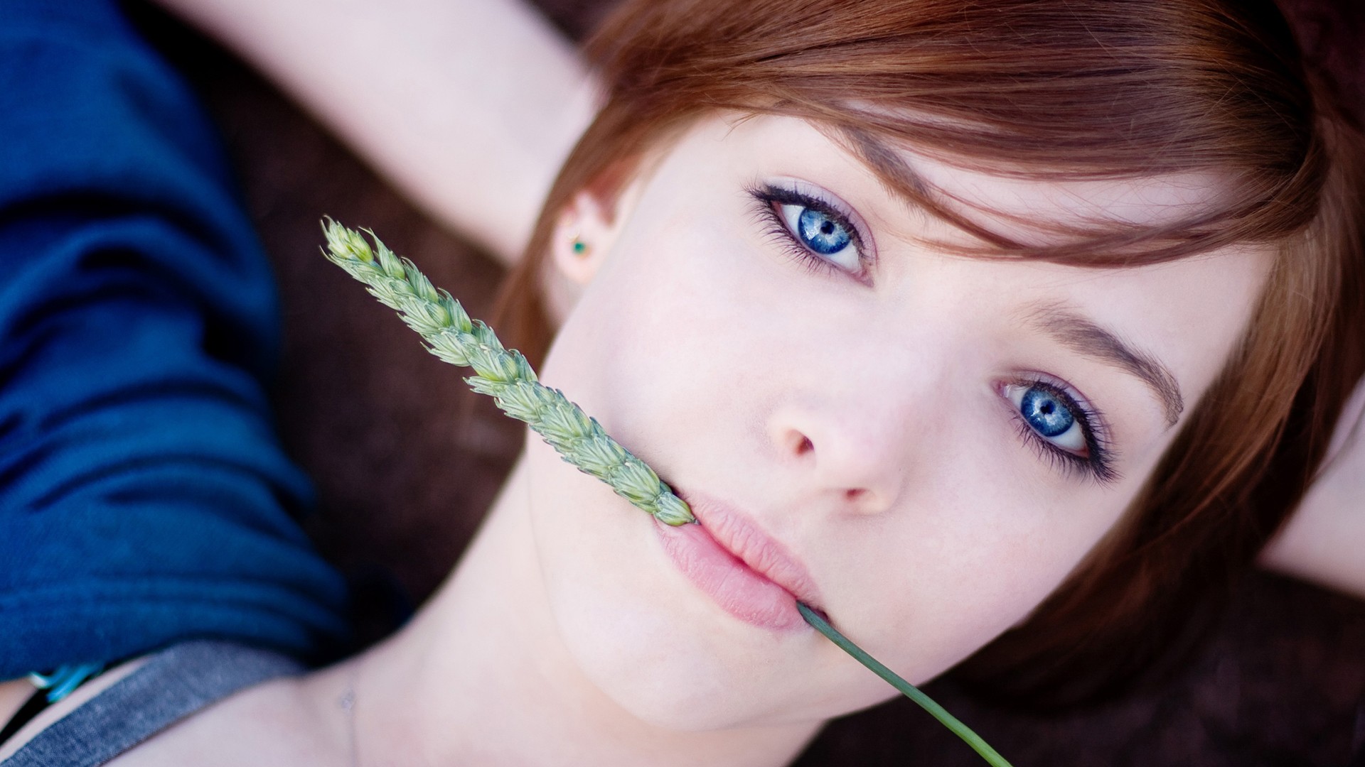Women Redhead Blue Eyes Fair Skin Spikelets Closeup Looking At Viewer Short Hair 1920x1080