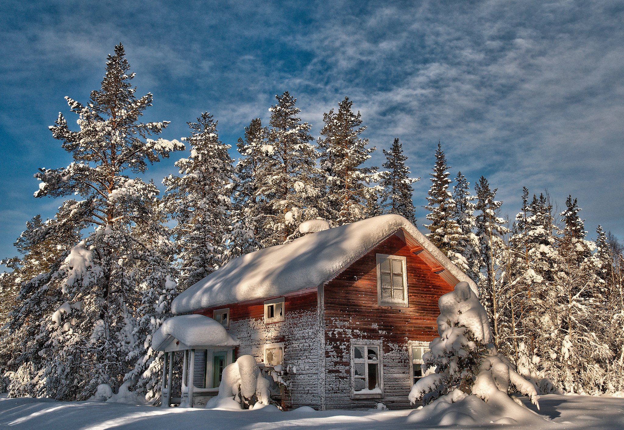 Earth Winter Man Made House Tree Pine Snow 2048x1413