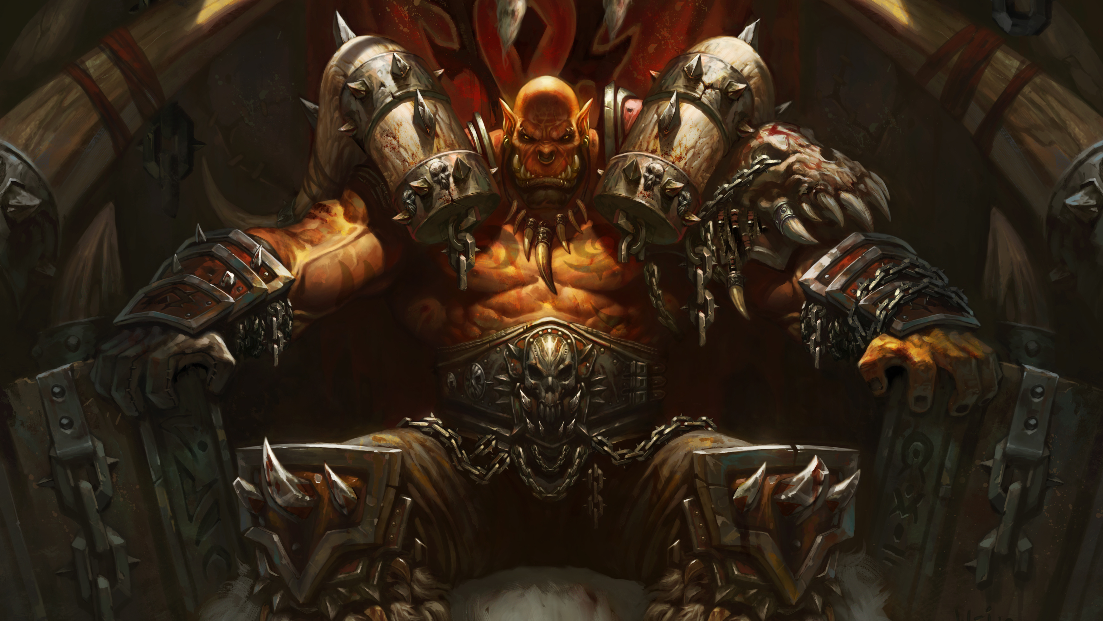 Digital Art World Of Warcraft Garrosh Hellscream Hearthstone Orc Horde Throne 3536x1992