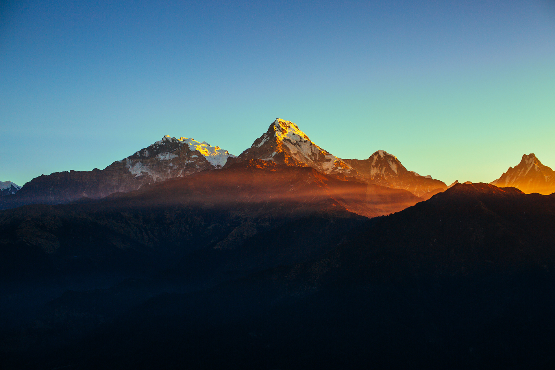 Mountains Nepal Sunset Landscape Nature Clear Sky Dark Blue Sky Sunlight 1920x1280