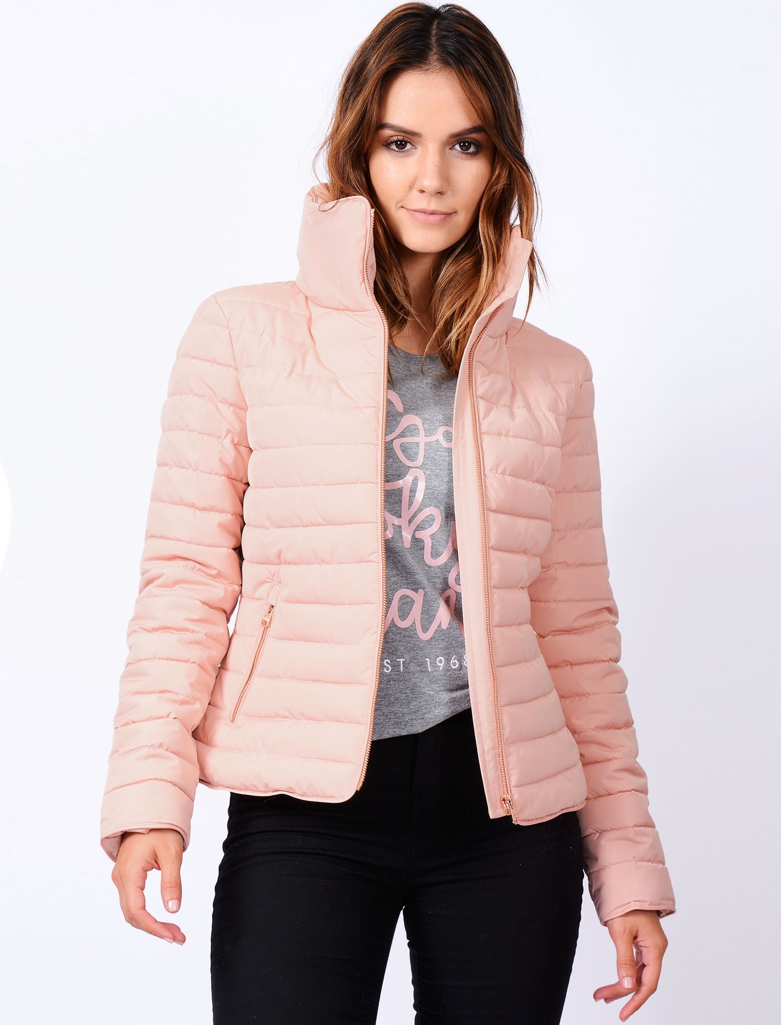 Women Model Pink Jacket Brown Eyes Smiling Standing Brunette Looking At Viewer White Background Blac 1532x2012