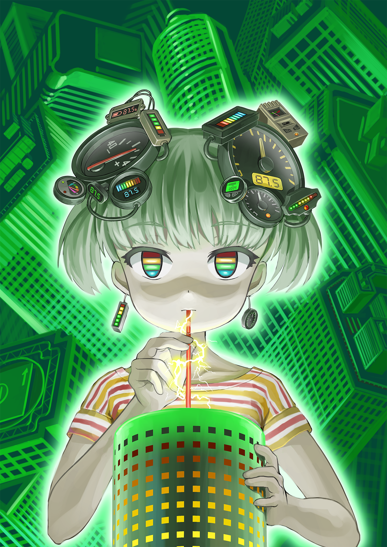 Anime Manga Anime Girls Colorful Green Background Speedometer 1240x1754