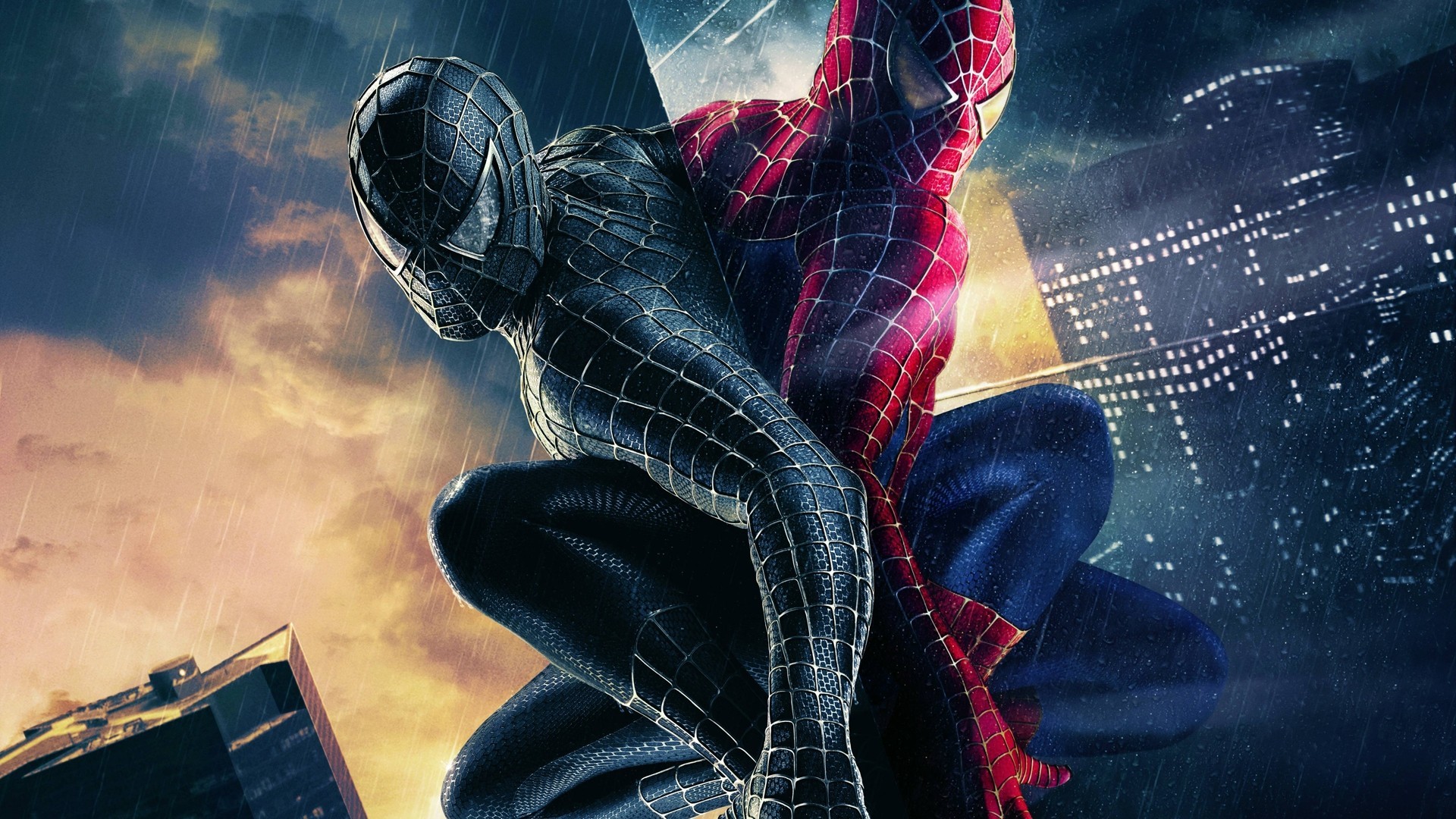 Spider Man Movies Spider Man 3 Marvel Comics Black Suited Spiderman Splitting 1920x1080