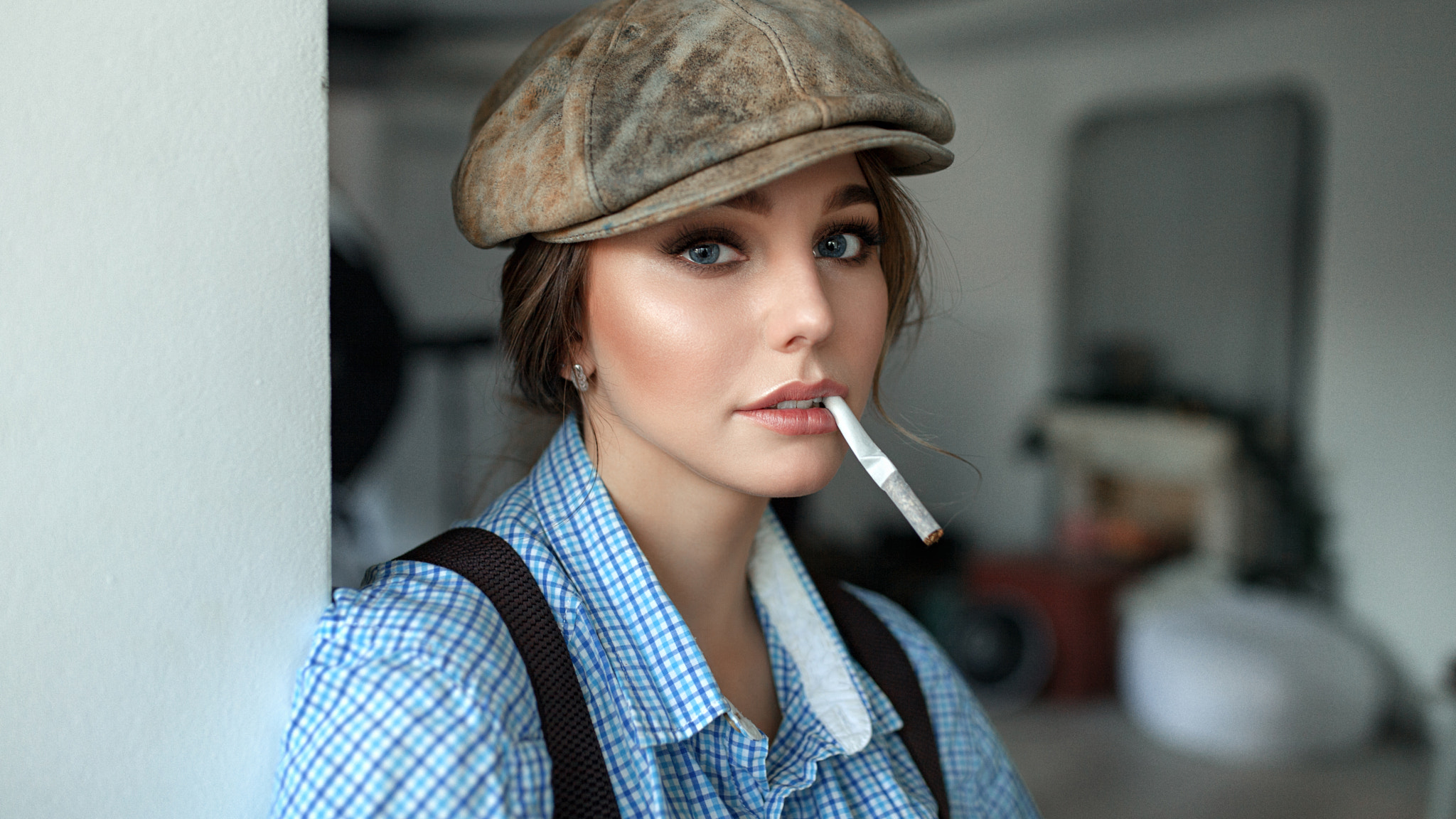 Women Cigarettes Face Suspenders Smoking 2048x1152