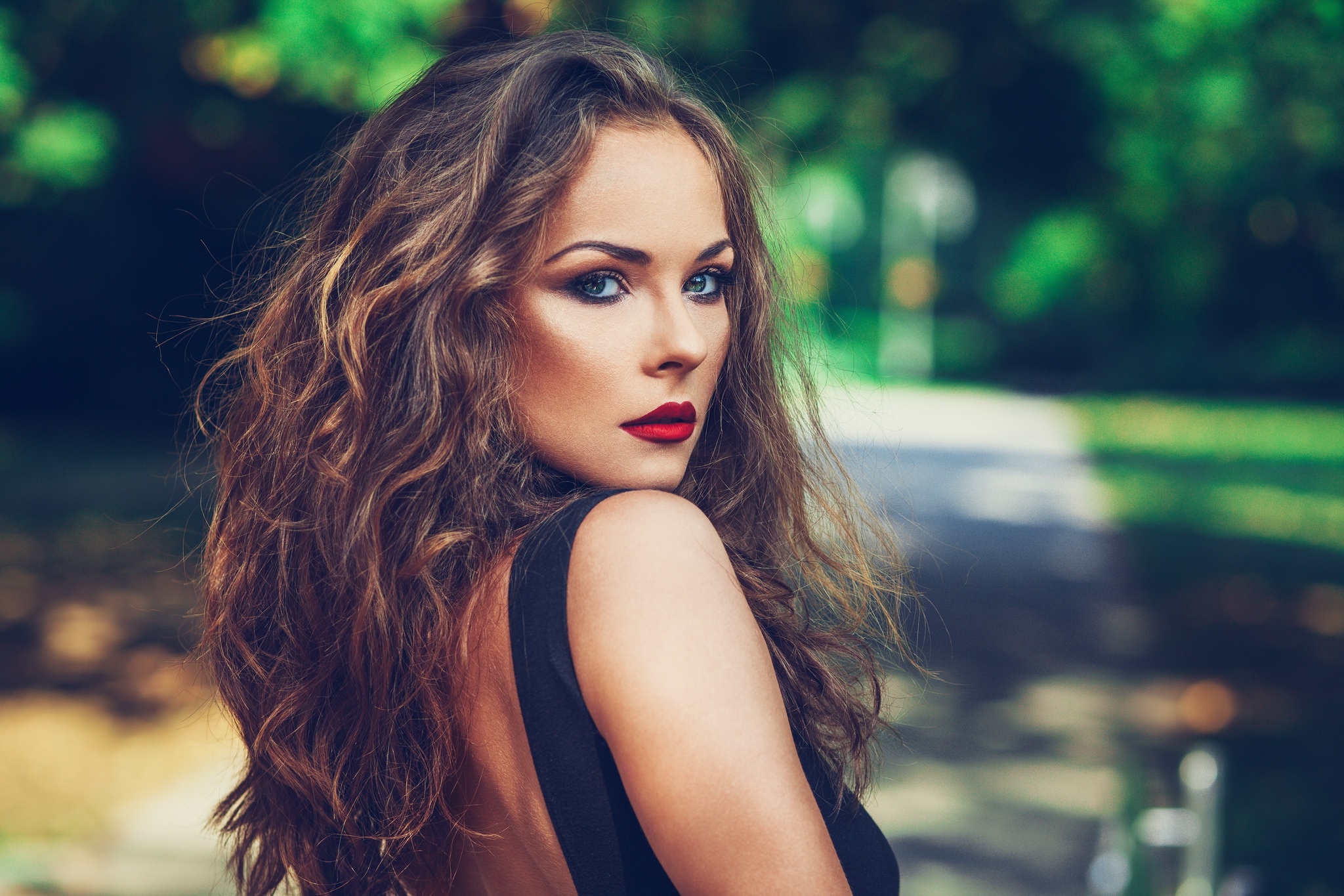 Woman Model Girl Lipstick Face Brunette Depth Of Field Wallpaper Resolution 2048x1365 Id