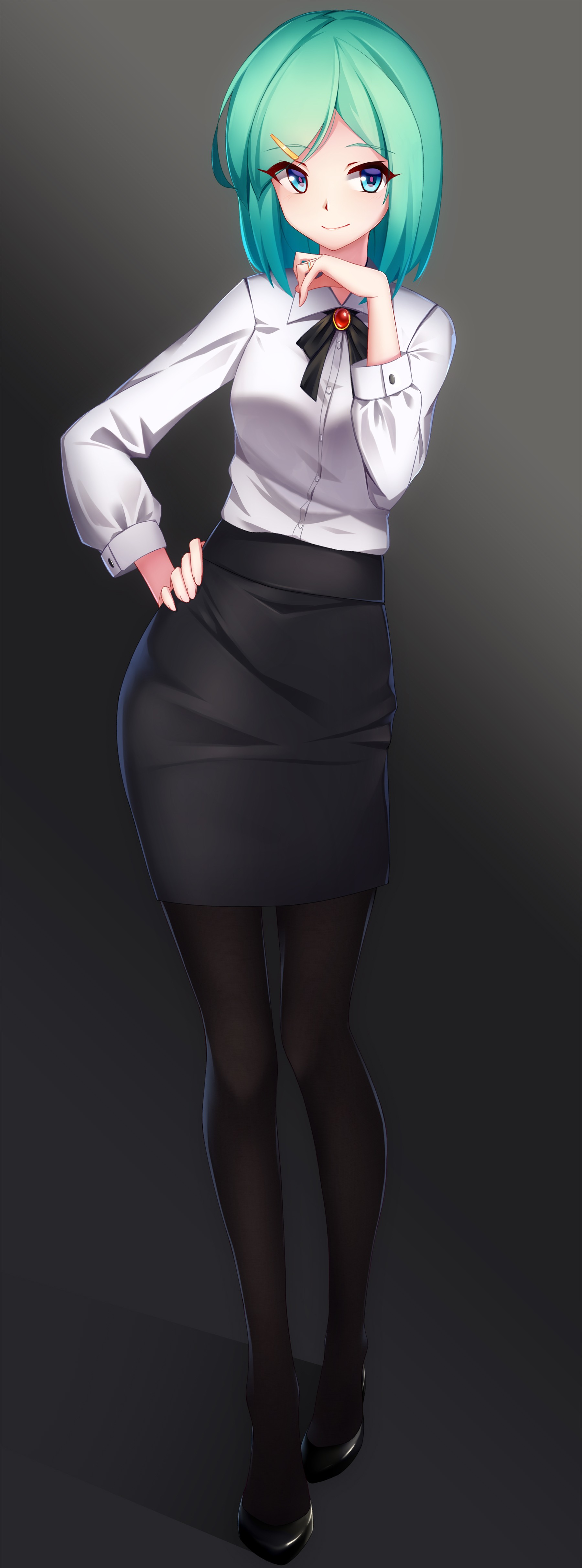 Anime Anime Girls Business Suit Skirt Short Hair Blue Eyes 1800x4849