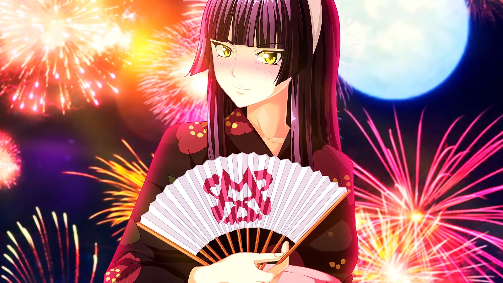 Anime Anime Girls Mikazuchi Kagura Kimono Fireworks Fans Fairy Tail 1920x1080