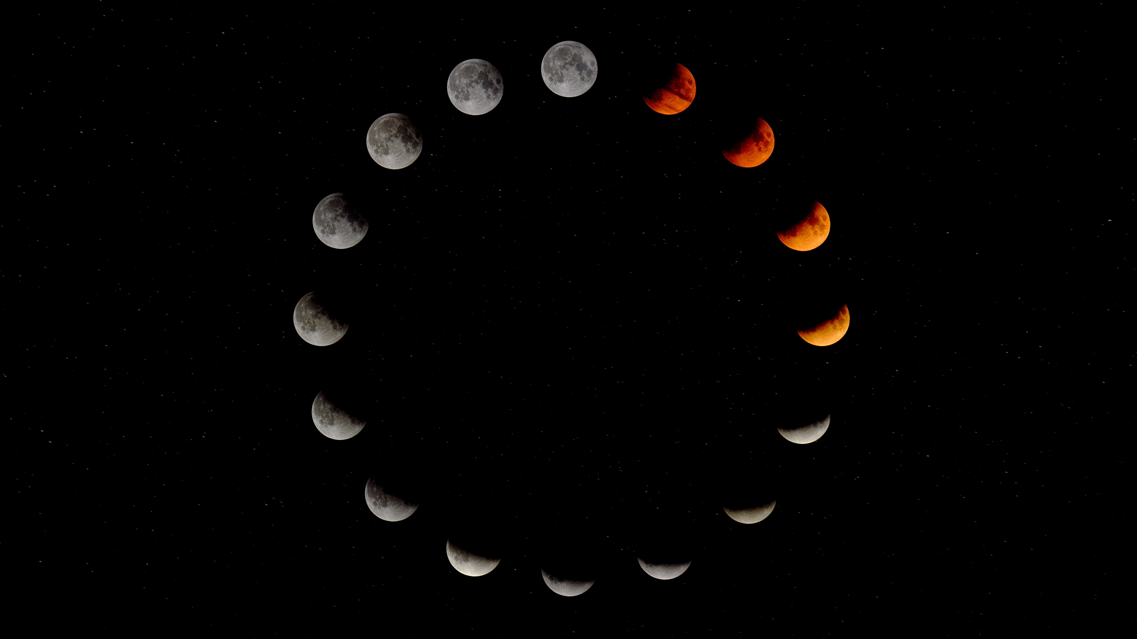 Moon Space Stars Circle Red Moon Moon Phases 3840x2160