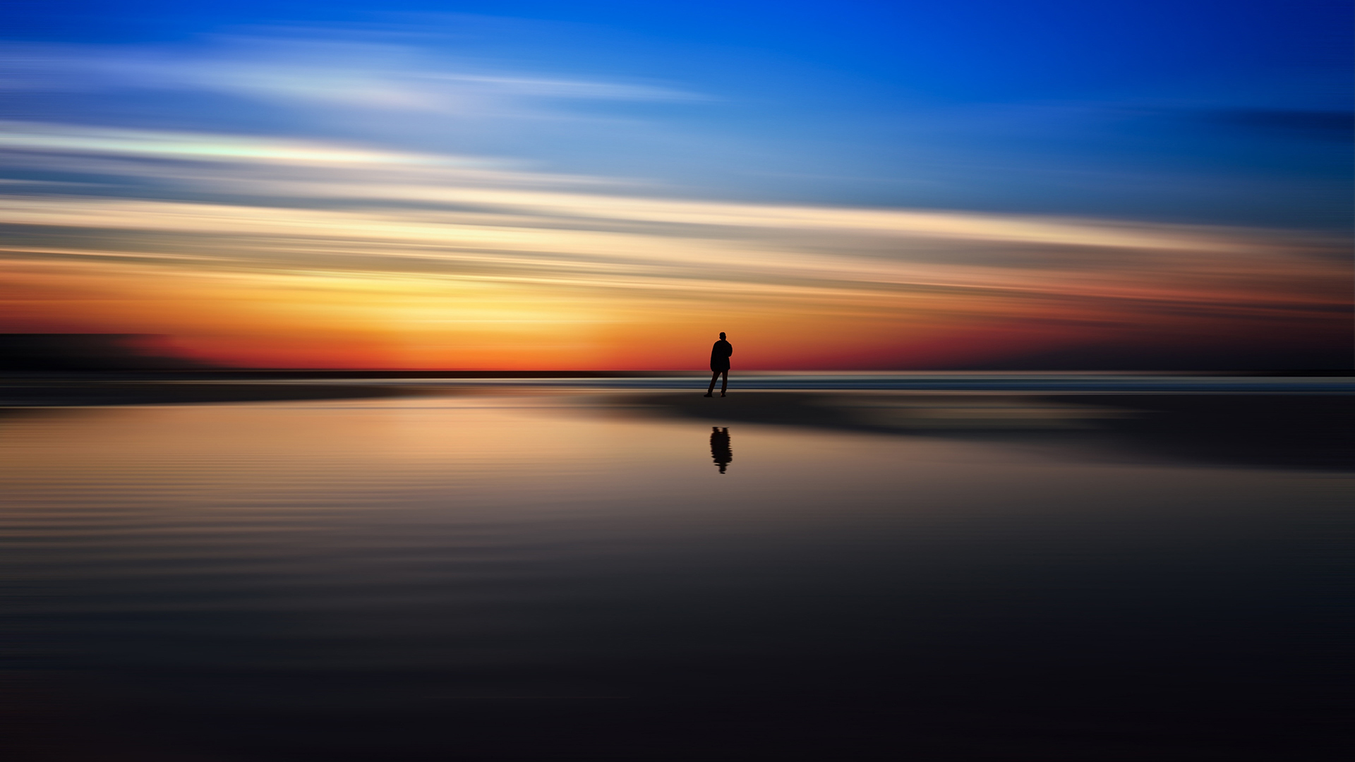 Silhouette Photography Nature People Alone Sky Sunset Solice Beach Calm 1920x1080
