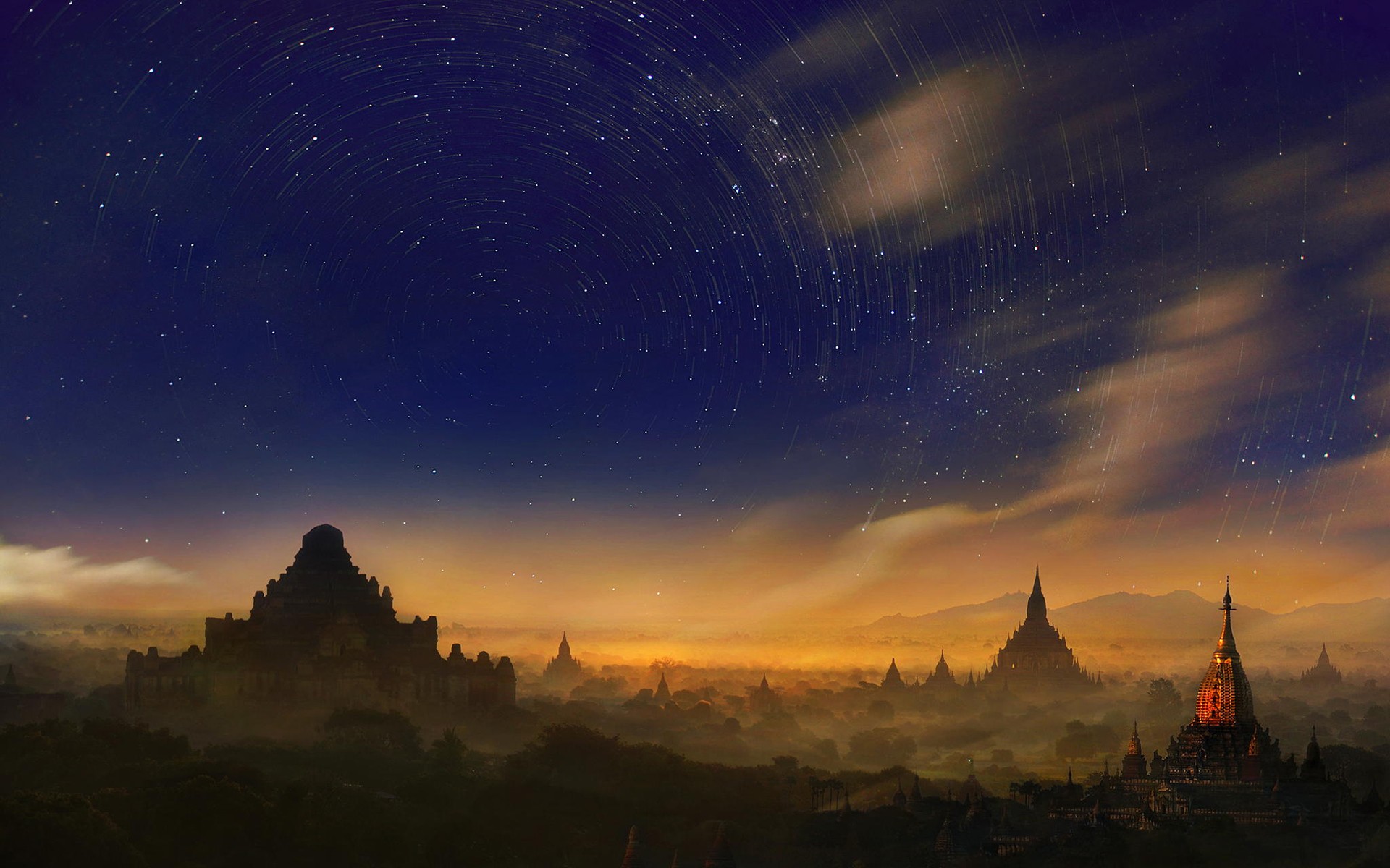 Bagan Burma Myanmar Stars Space Sky Long Exposure 1920x1200