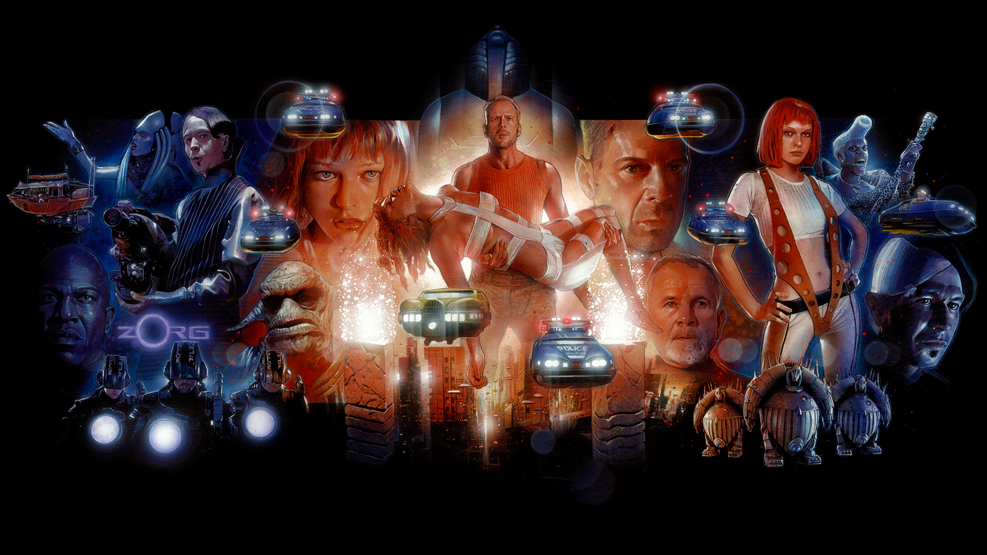 Milla Jovovich Leeloo The Fifth Element Bruce Willis Korben Dallas Chris Tucker Ruby Rhod Gary Oldma 1920x1080