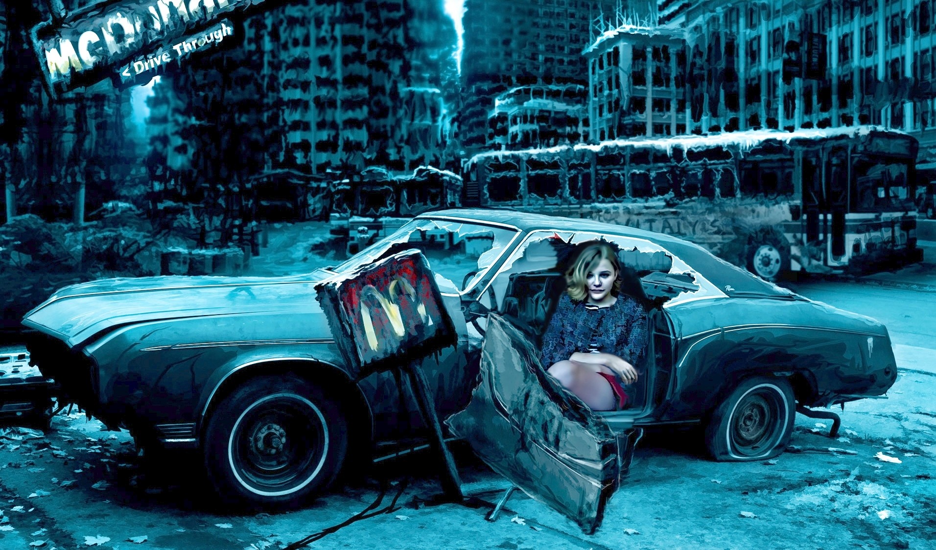 Women With Cars Chloe Grace Moretz Car Apocalyptic Vehicle Wreck Cyan McDonalds 1912x1124