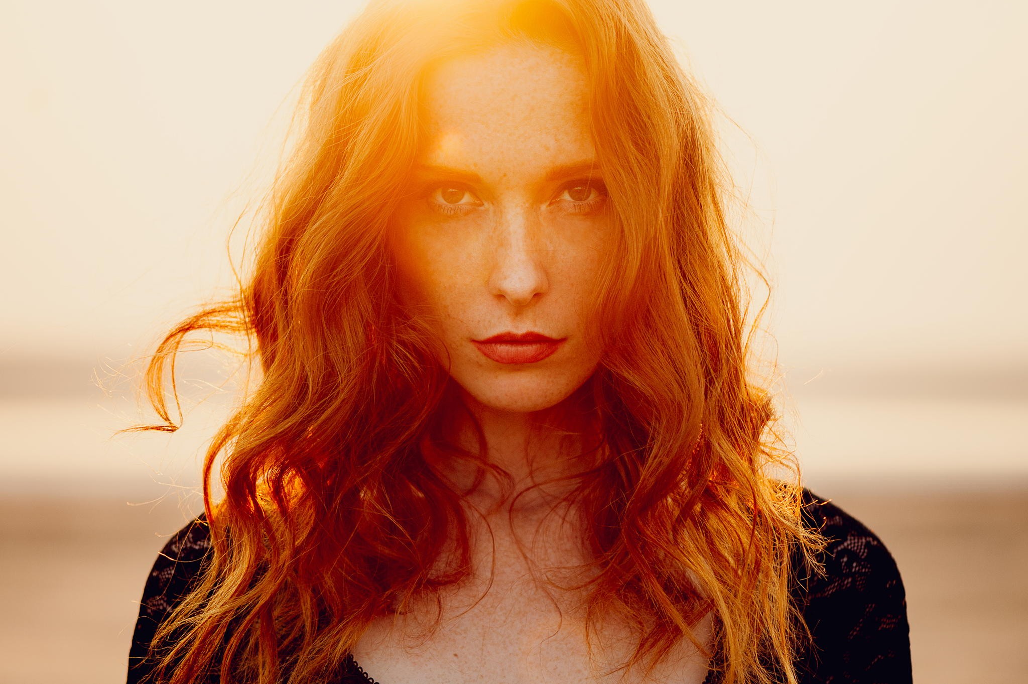 Women Redhead Face Sunlight Looking At Viewer Ann Nevreva 2048x1362