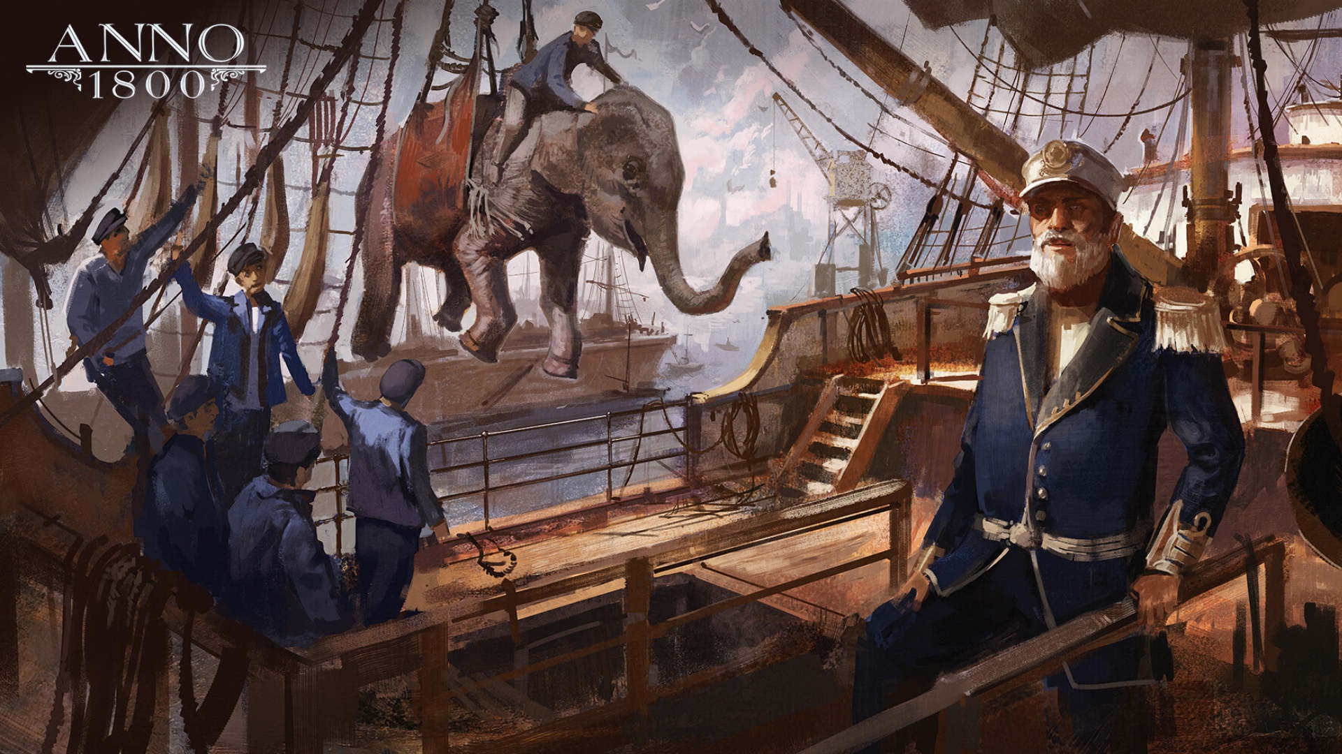Anno 1800 1800s Digital Art Concept Art Artwork Ubisoft Elephant Sailing Ship Rigging Ship 1920x1080