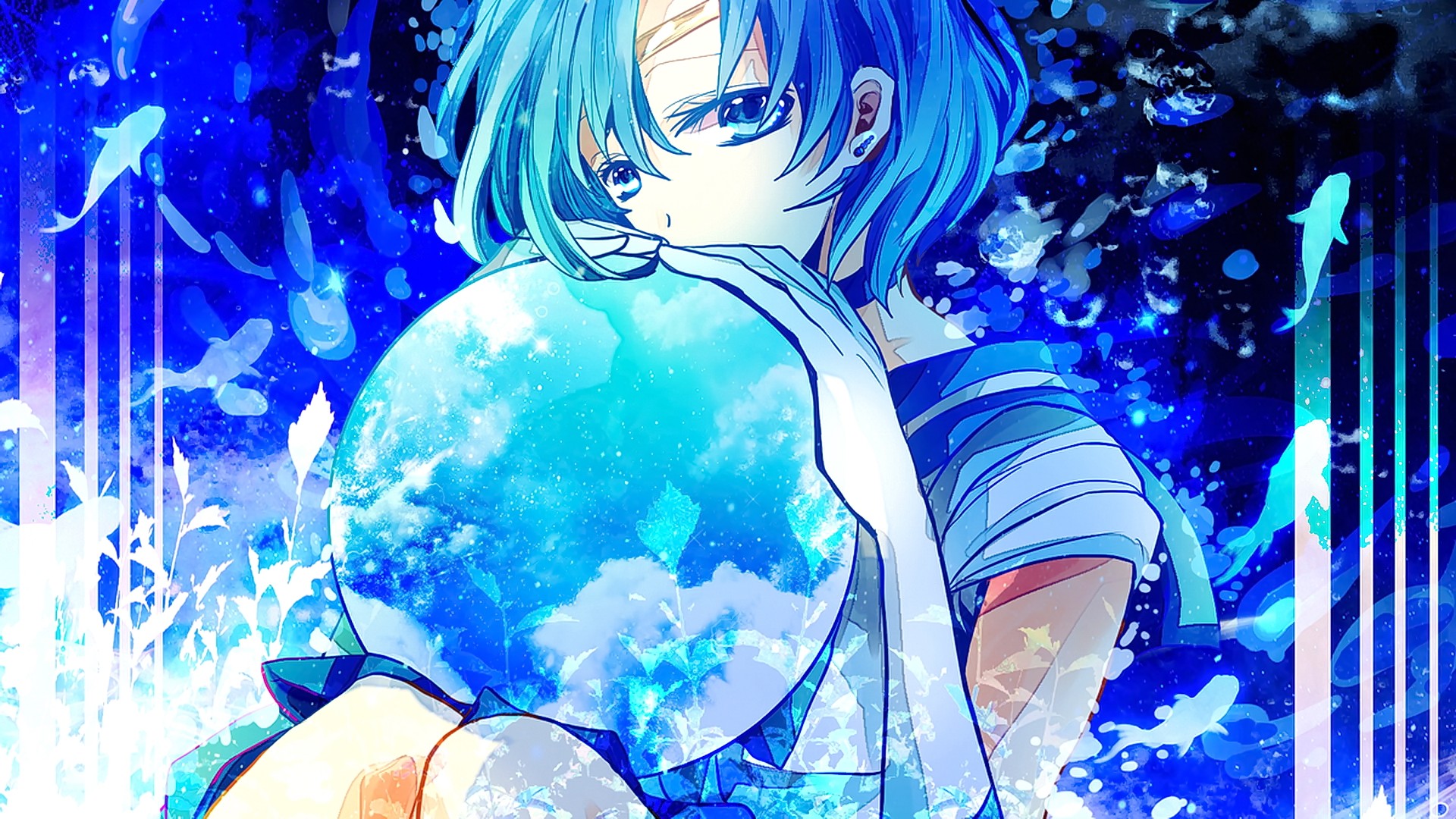 Anime Anime Girls Blue Hair Long Hair Looking At Viewer Sailor Mercury Cyan Hair Cyan Blue 1920x1080