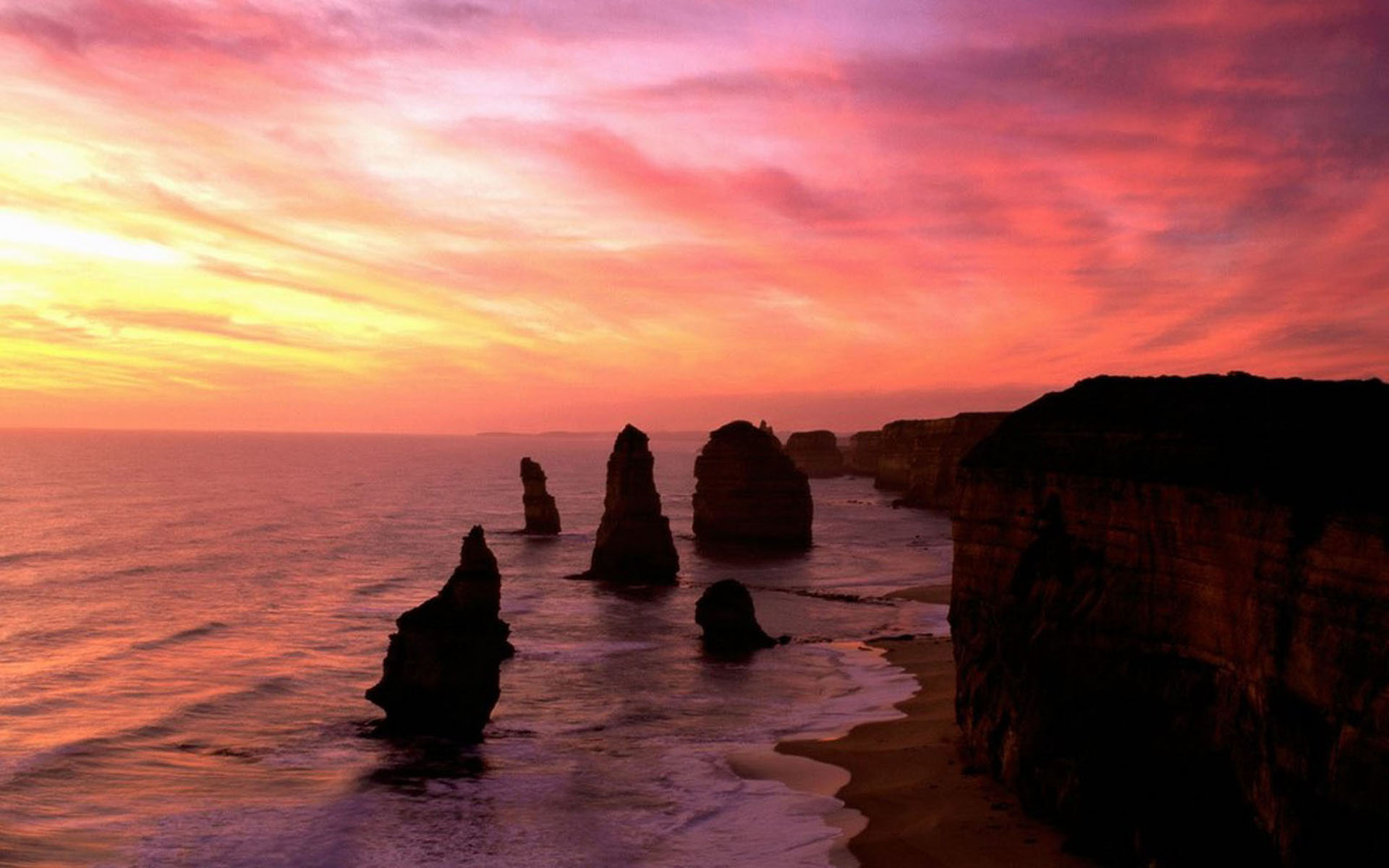 Coastline Coast Rock Ocean Australia Sunset Victoria Australia Cliff The Twelve Apostles Earth Horiz 1920x1200