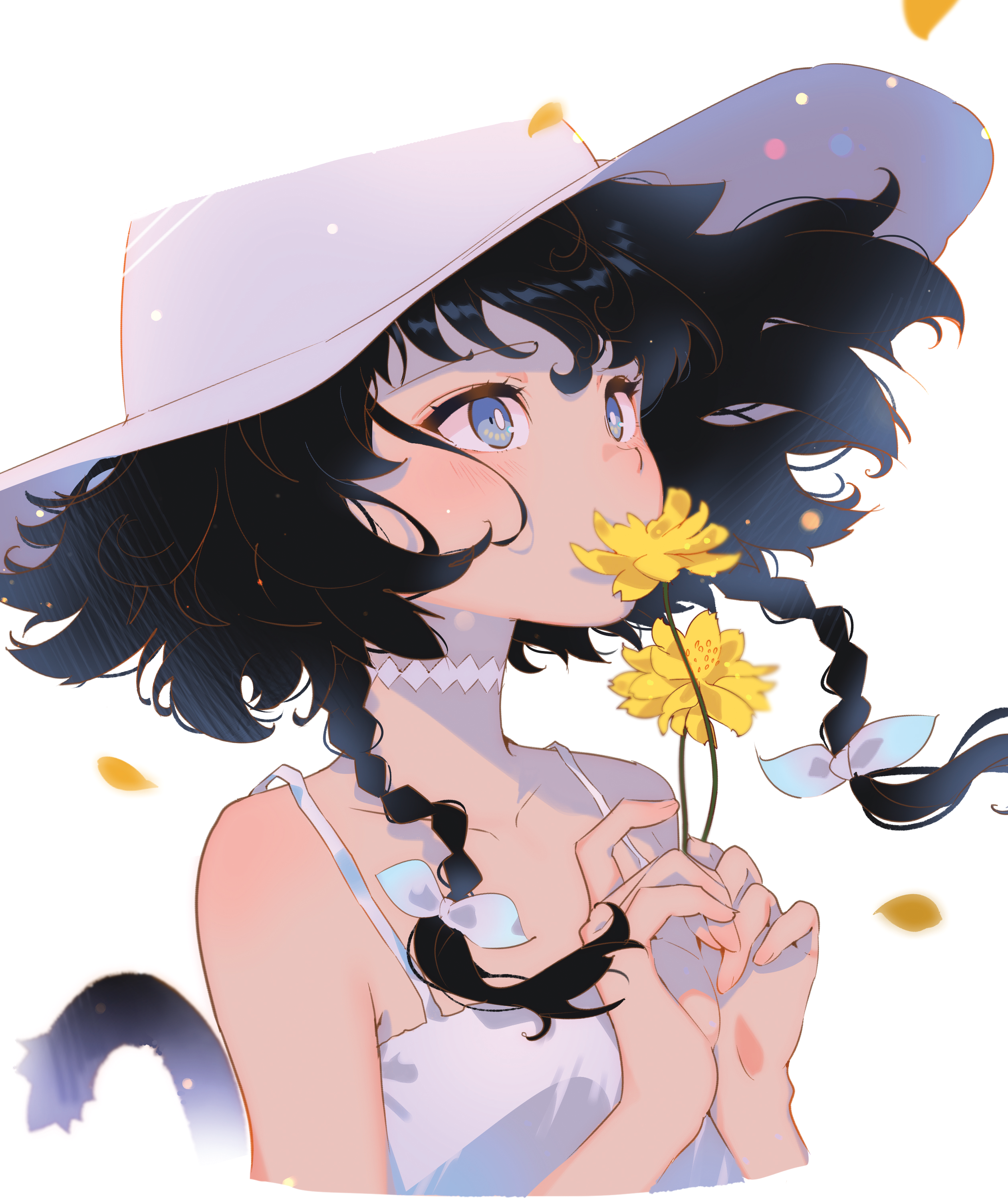 Anime Anime Girls Hat Flowers Yellow Flowers Dark Hair Arutera 2524x3010