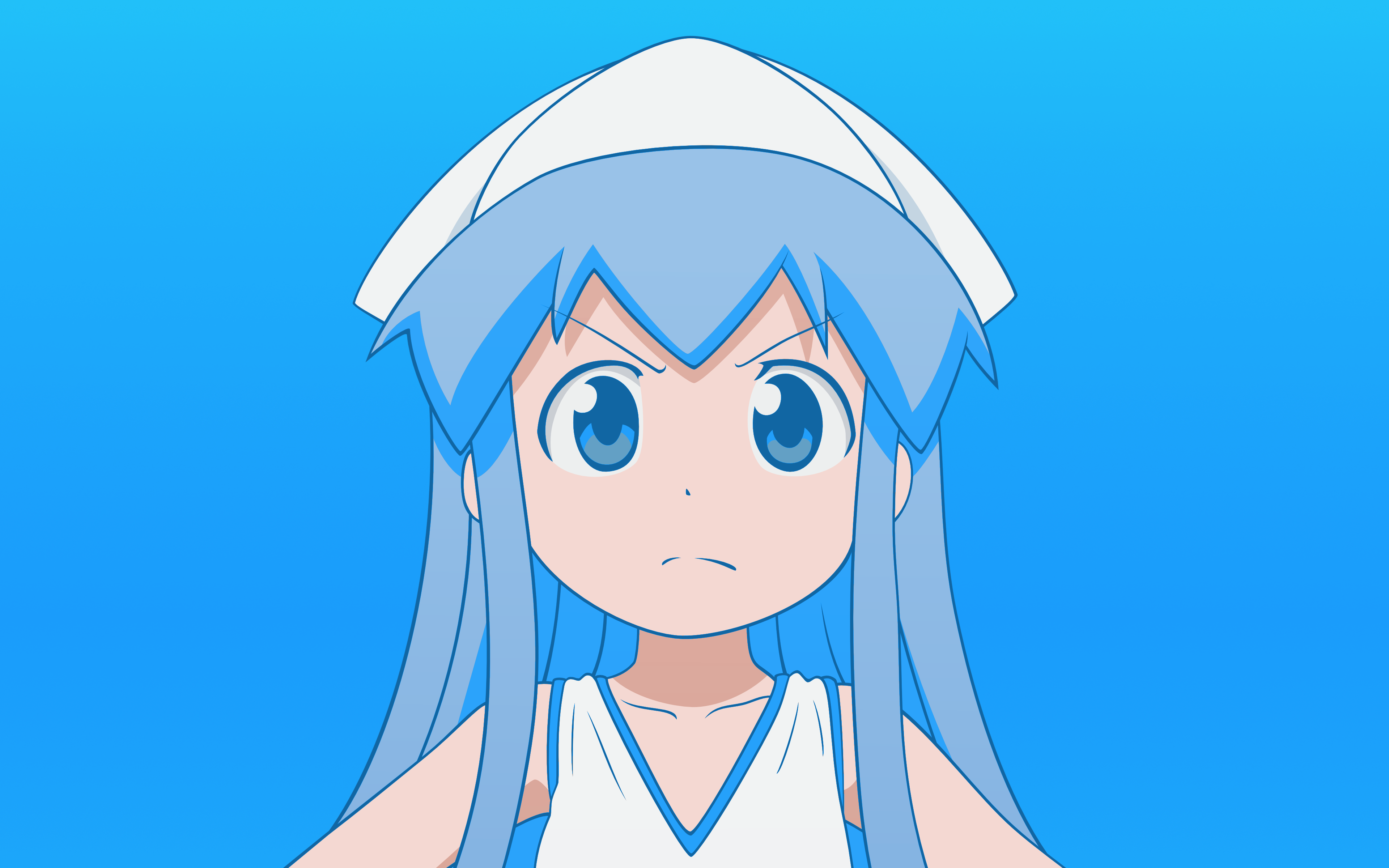 Shinryaku Ika Musume Anime Girls Ika Musume Anime Blue Hair Blue Eyes Blue 3840x2400