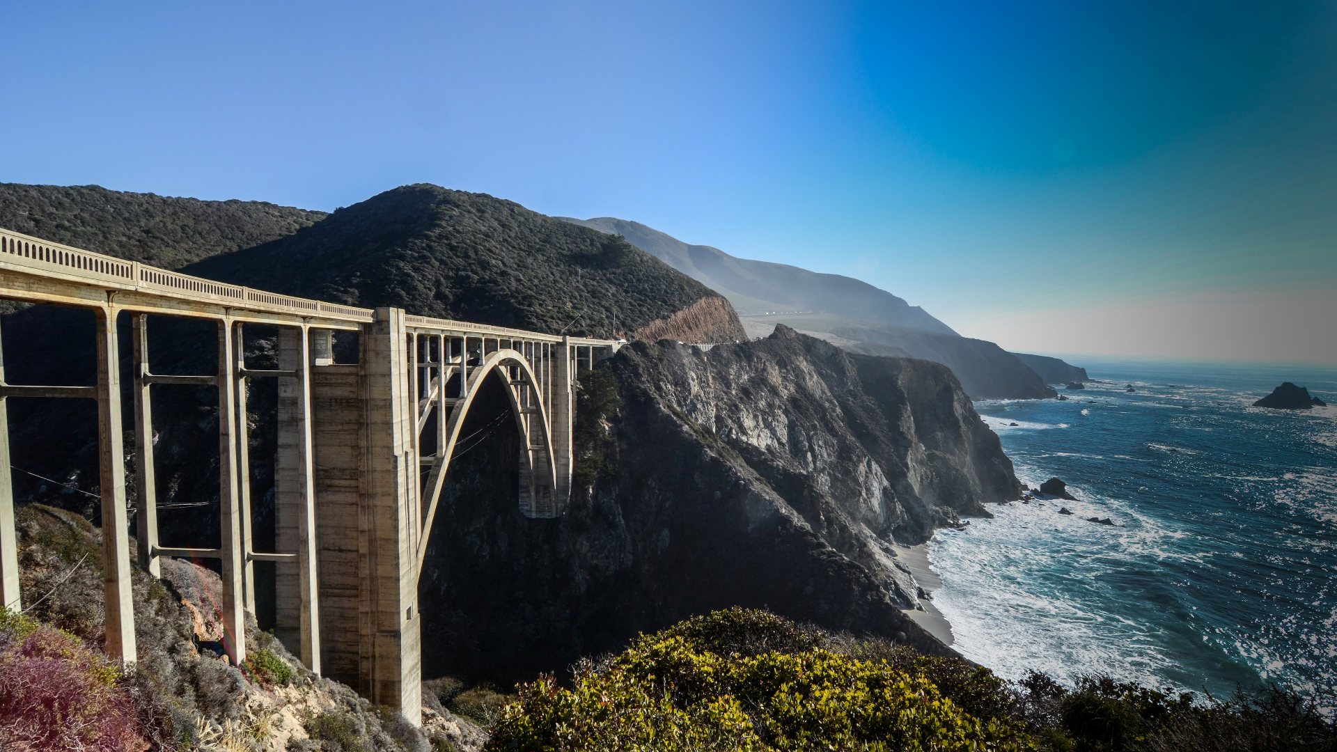 California Coastline Clear Sky Viaduct Bixby Creek Bridge Bridge Landscape Sea 1920x1080