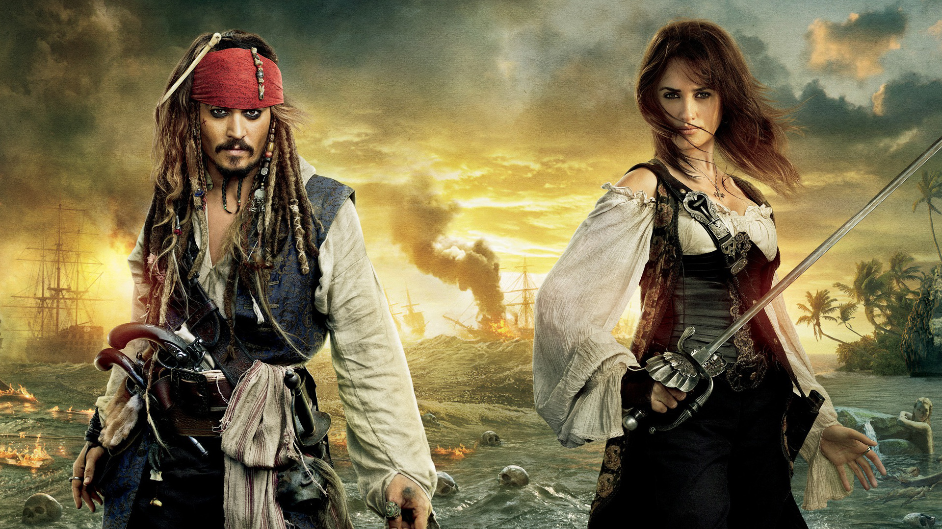 Jack Sparrow Johnny Depp Angelica Teach Penelope Cruz 1920x1080