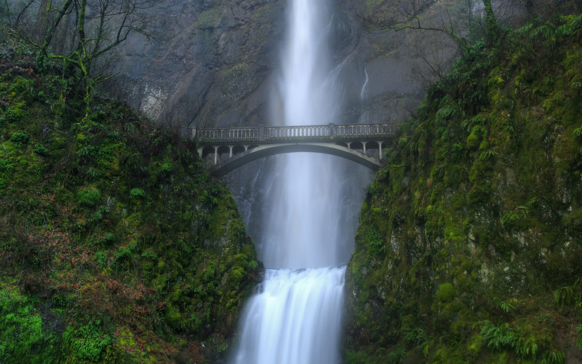 Bridge Waterfall Multnomah Falls Cliff Oregon 1920x1200