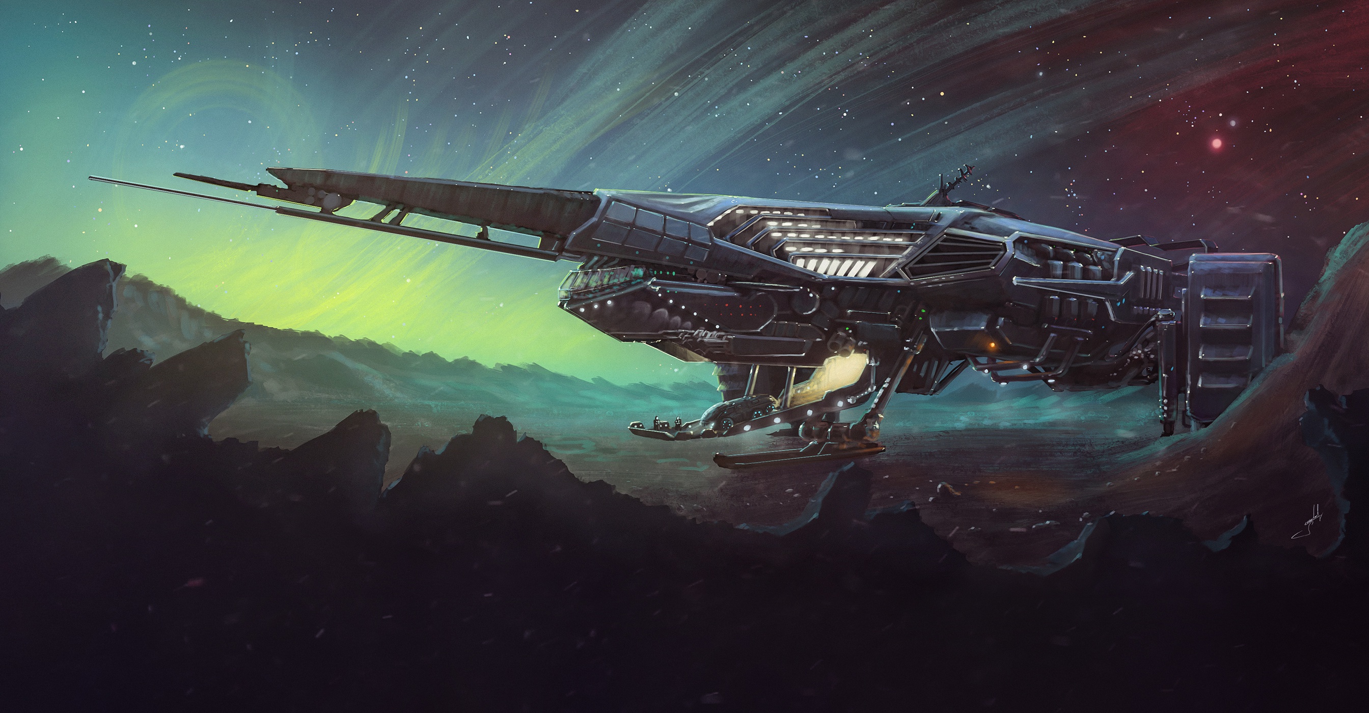 Spaceship Vehicle Science Fiction Dmitrii Ustinov Artwork 2688x1400