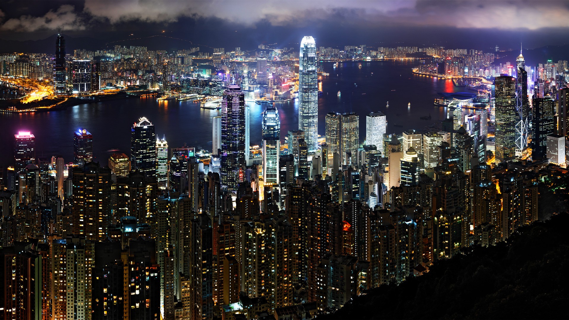 Night City Victoria Harbour Hong Kong 1920x1080