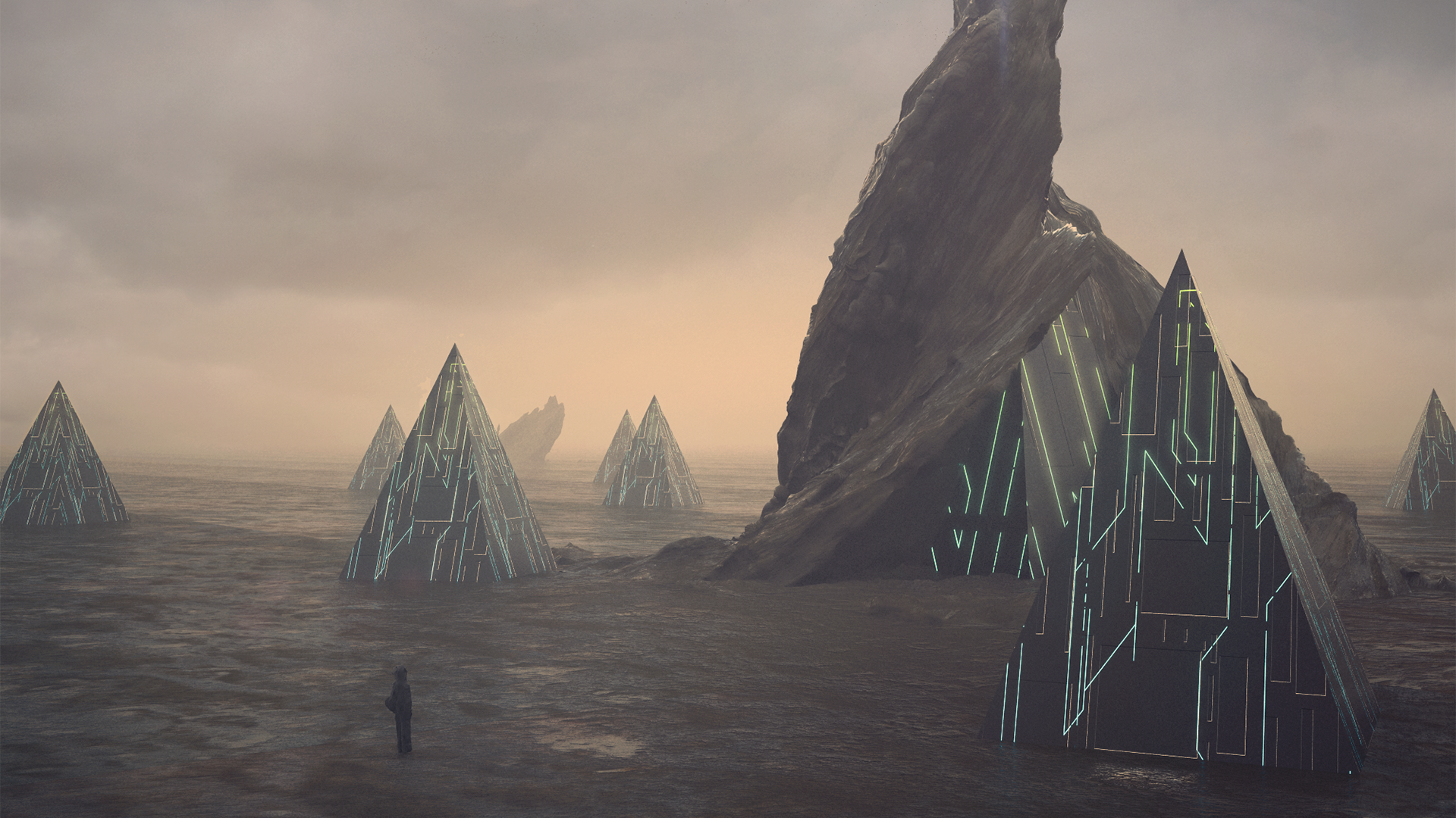 Landscape Science Fiction Futuristic Pyramid Loneliness Alone Beacon 1920x1080