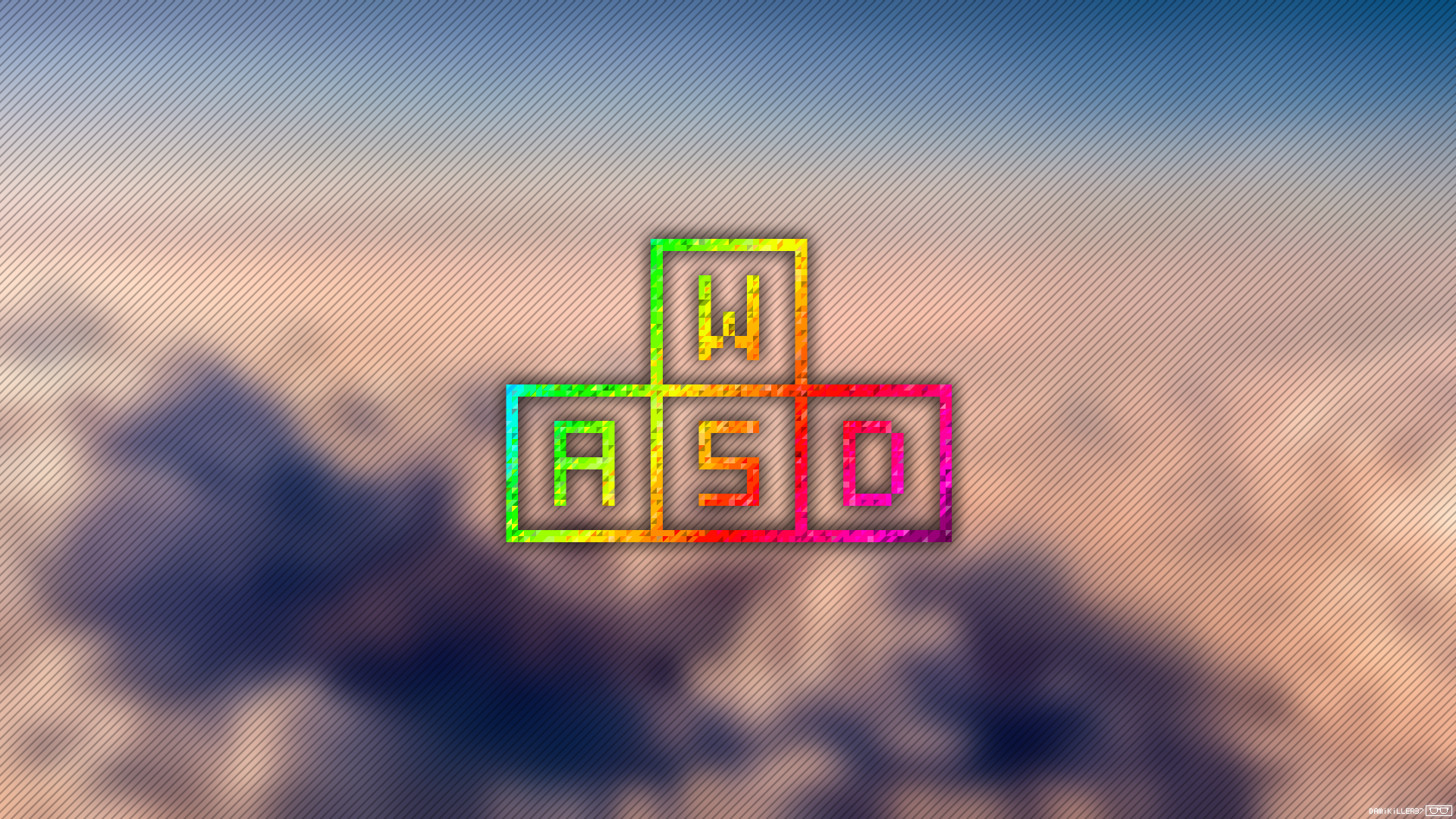 WASD Pixel Art Trixel Video Games Keyboards Clouds Sky 1920x1080