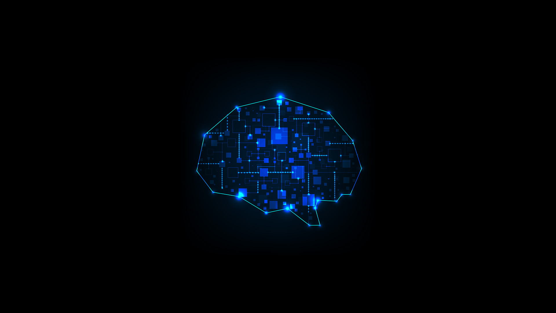Black Background Simple Minimalism Digital Art Brain Lines Blue Glowing Circuit Boards Square Connec 1920x1080
