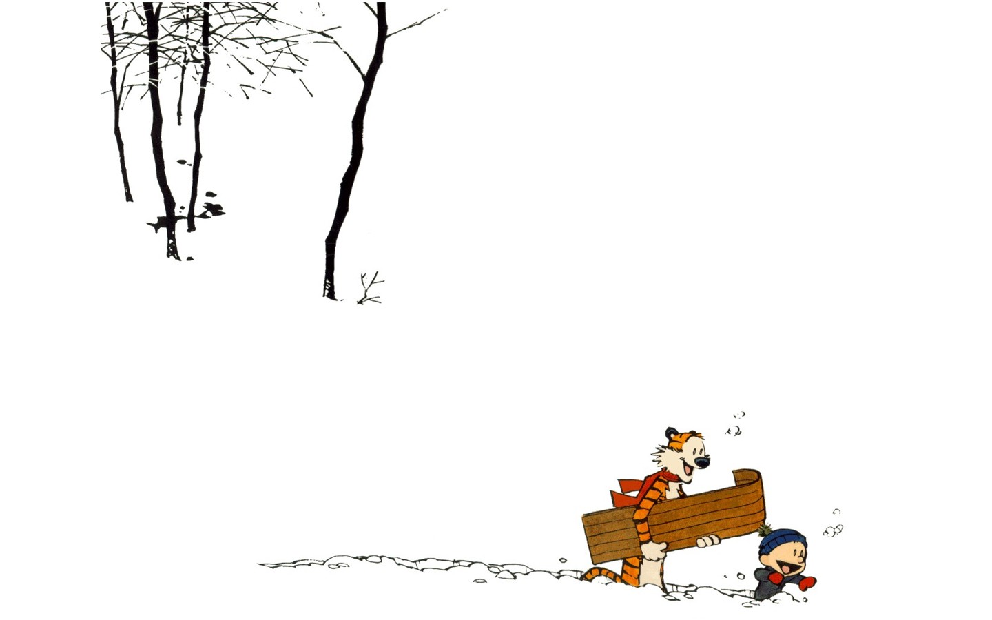 Cartoon Happy Winter Simple Background White Calvin And Hobbes 1440x900