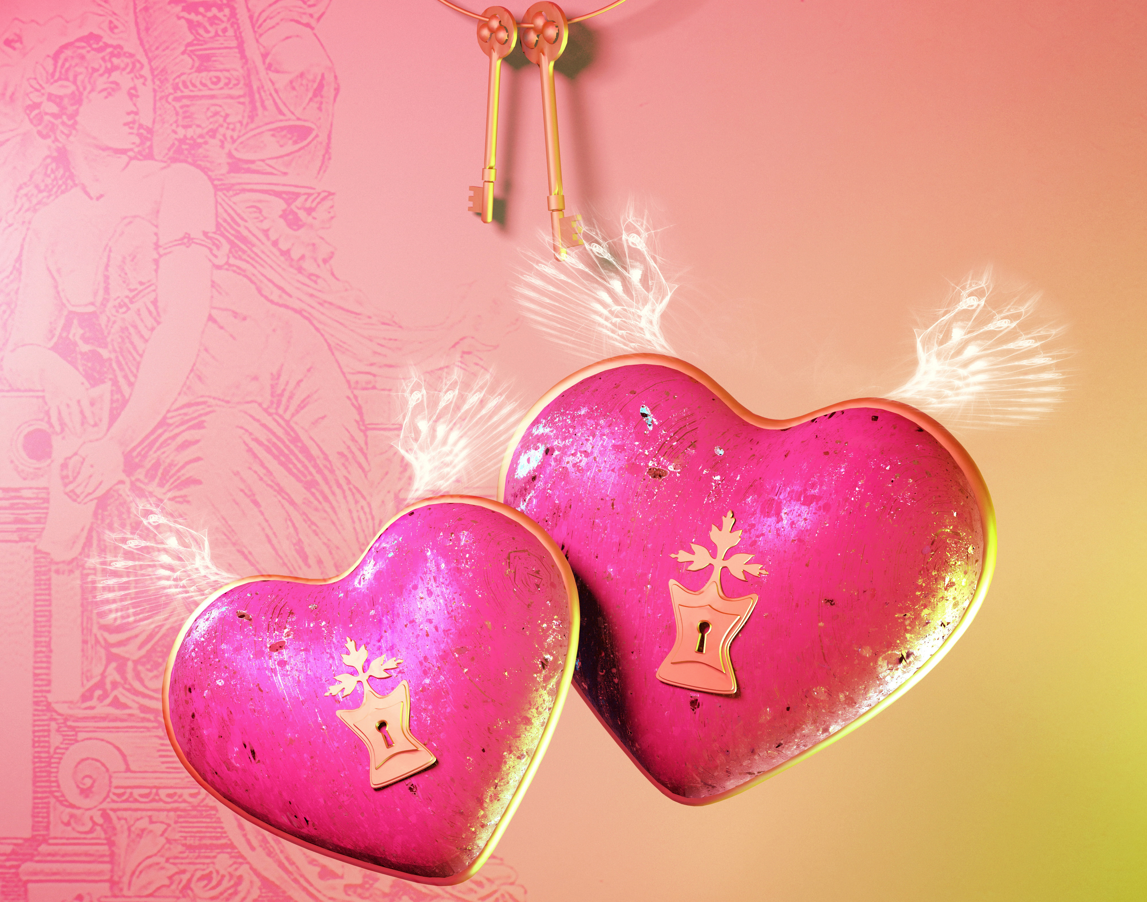 Abstract Heart Pink Lock Gold 4000x3148