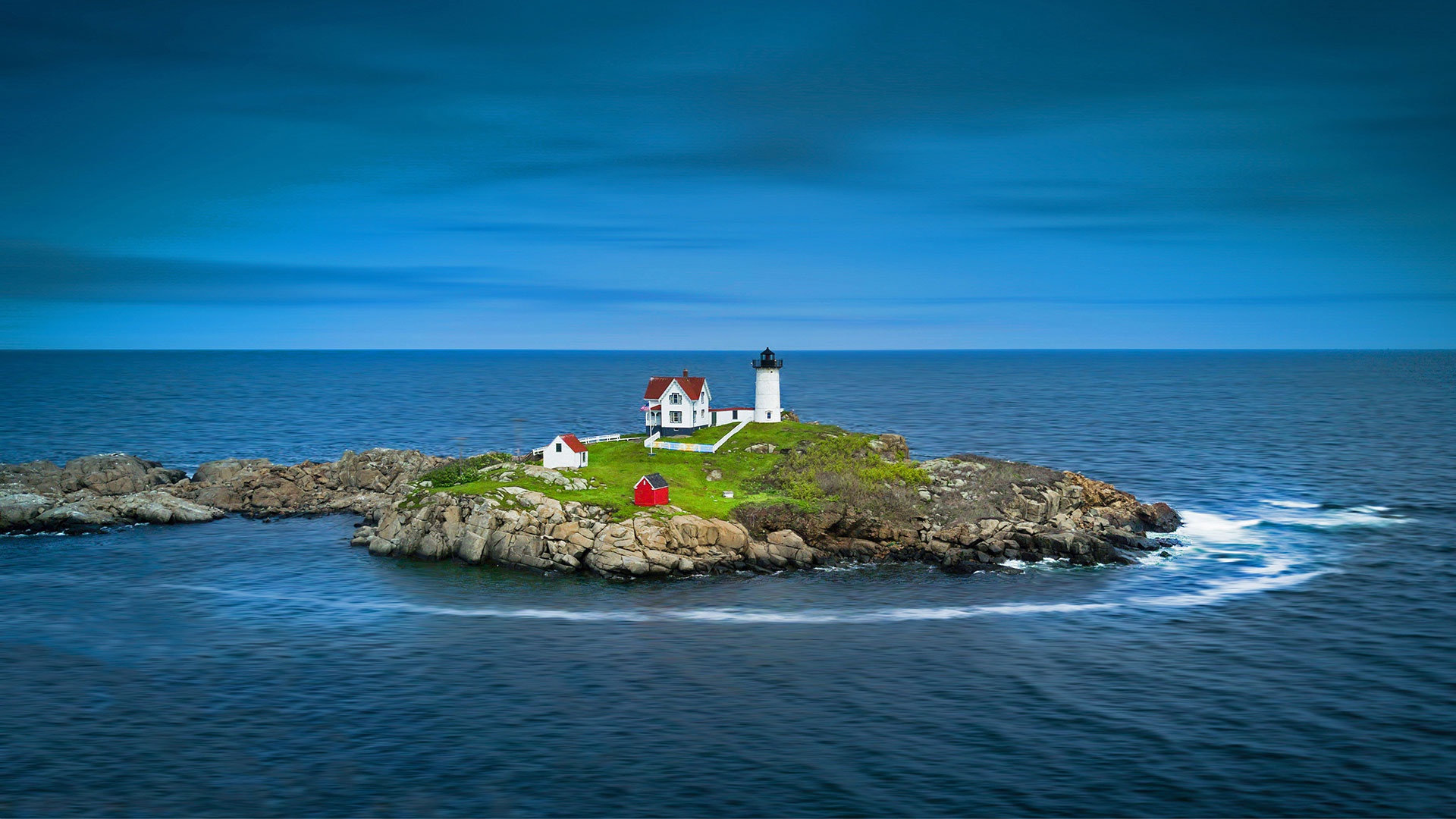 Maine USA Island Sky Water Sea Lighthouse Horizon Long Exposure 1920x1080