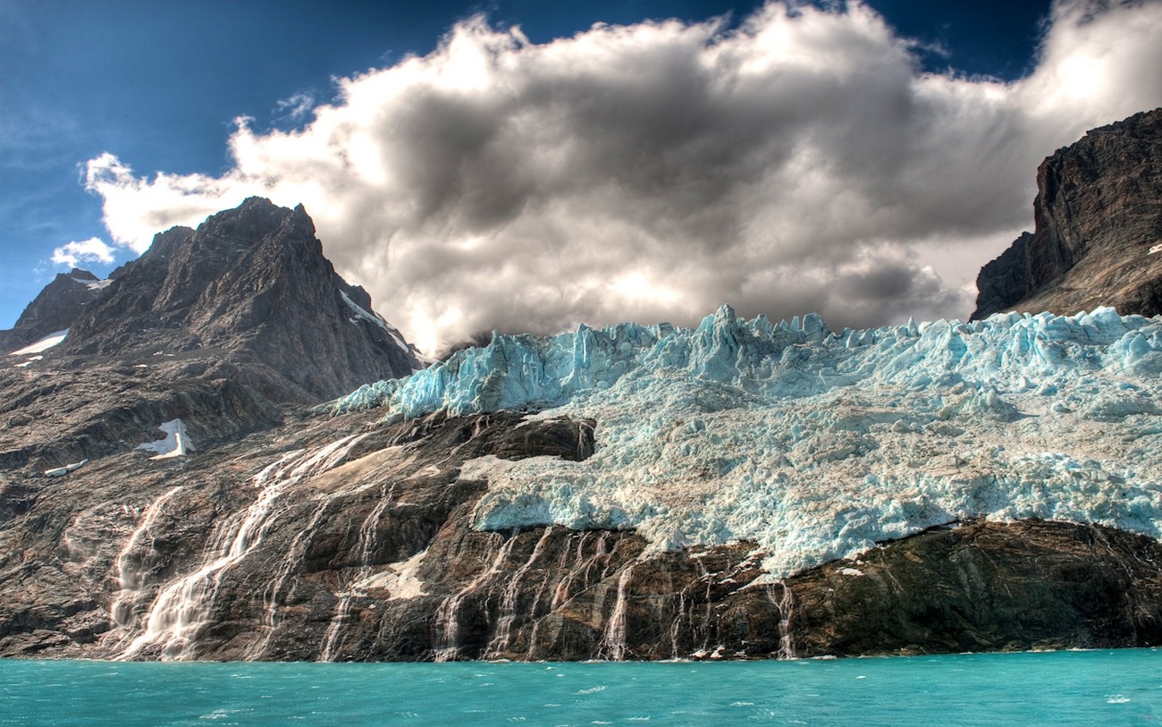 Nature Landscape Glaciers Mountains Clouds Sea Waterfall Island HDR Andreas Kaufer 1300x813