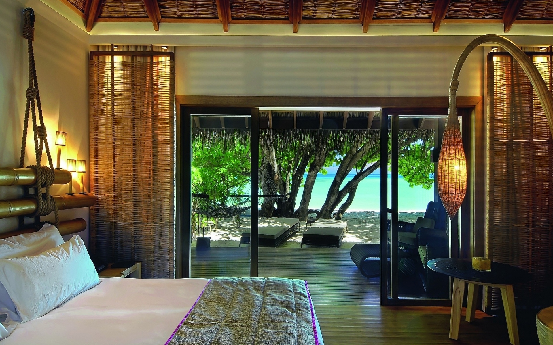 Trees Bed Interior Resort Beach Bora Bora 1920x1200