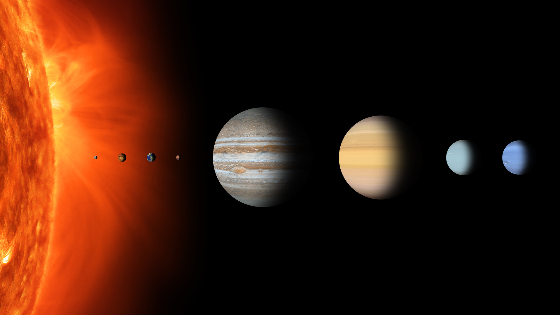 Sun Solar System Planet Mars Earth Venus Jupiter Mercury Saturn Neptune Uranus Space 1920x1080