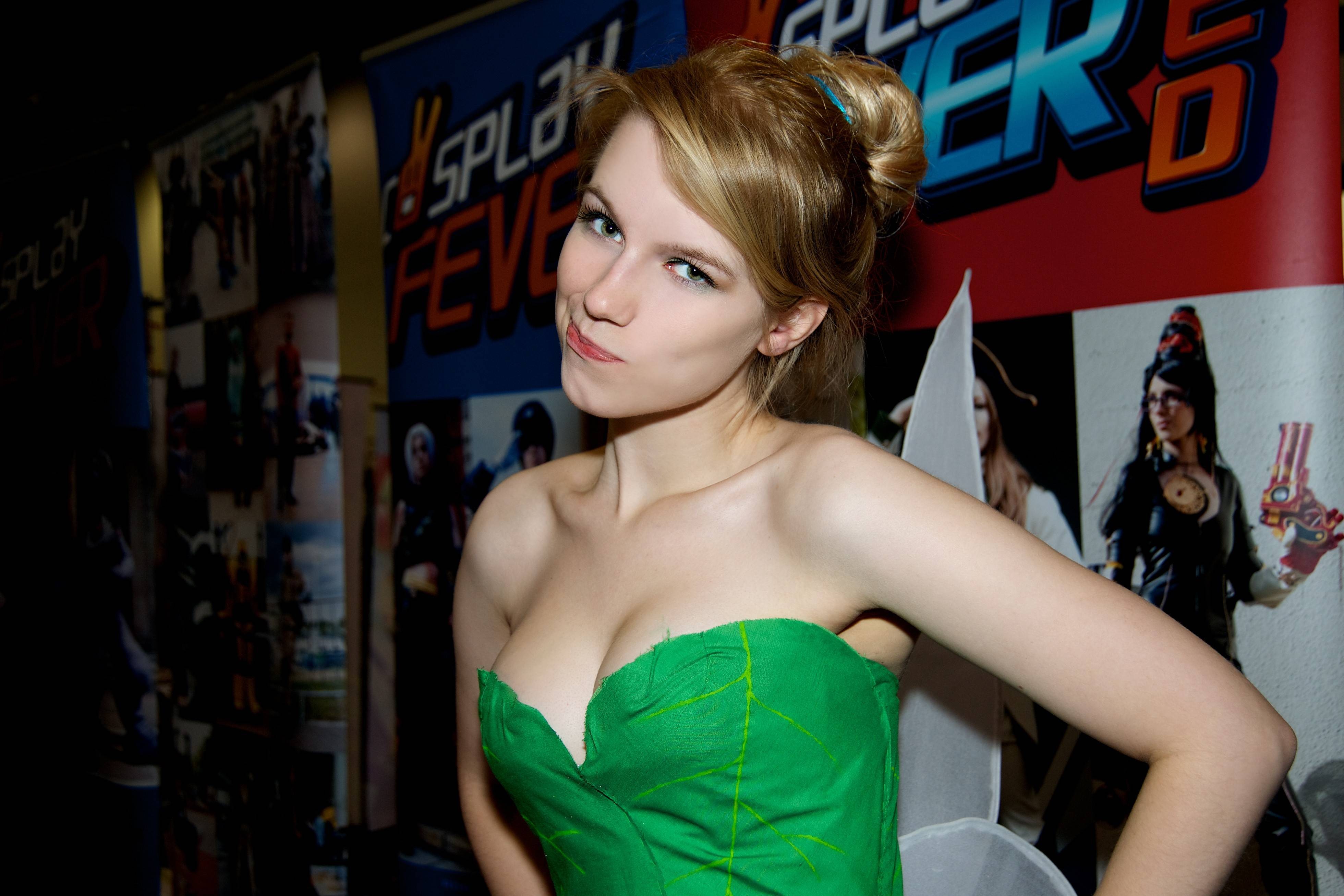 Tinkerbell Cosplay Women Blonde Green Eyes Looking At Viewer Strapless Dress 3921x2614