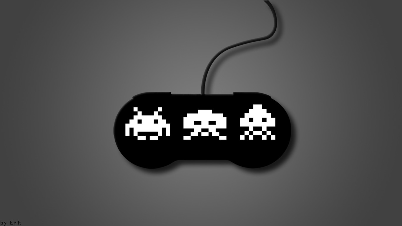 Space Invaders Controllers Video Games Gray Black Death Star Wires 1366x768