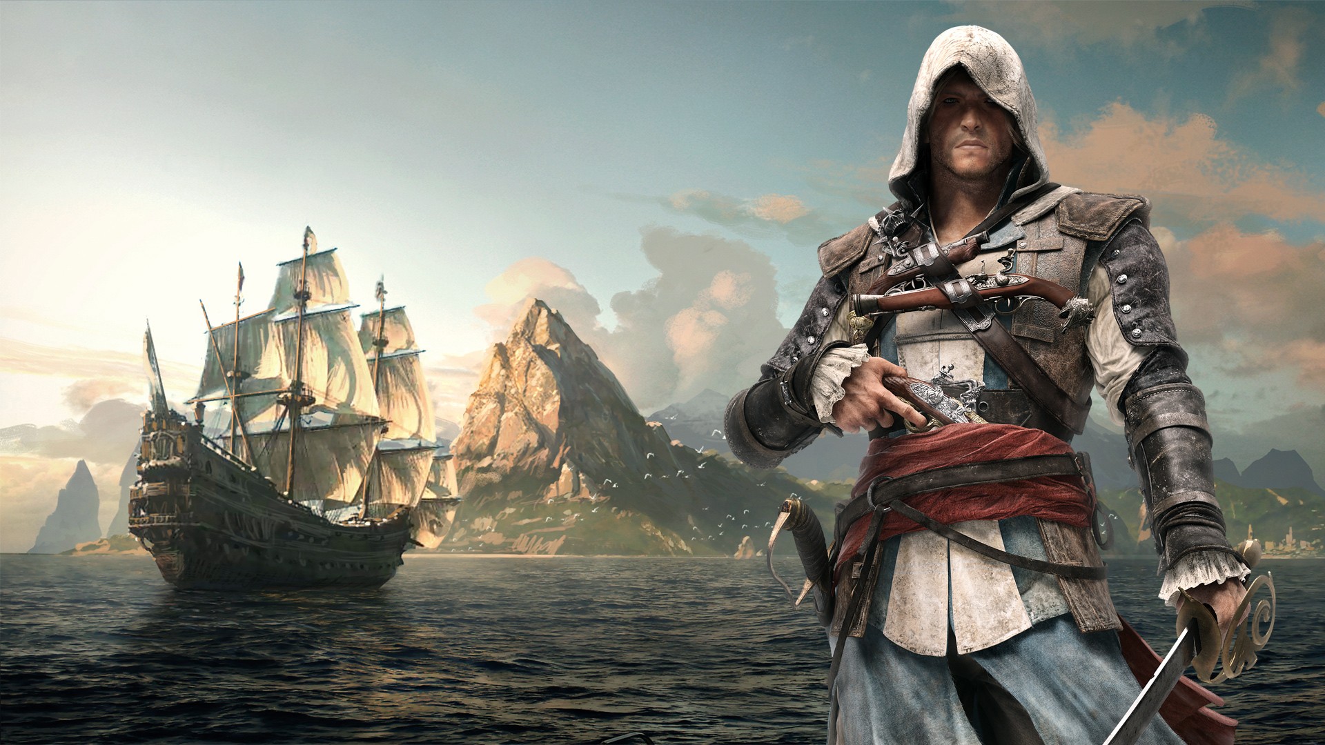 Assassins Creed Assassins Creed Black Flag Video Games Ship Sailing Ship Sword Pistol Weapon Men 1920x1080