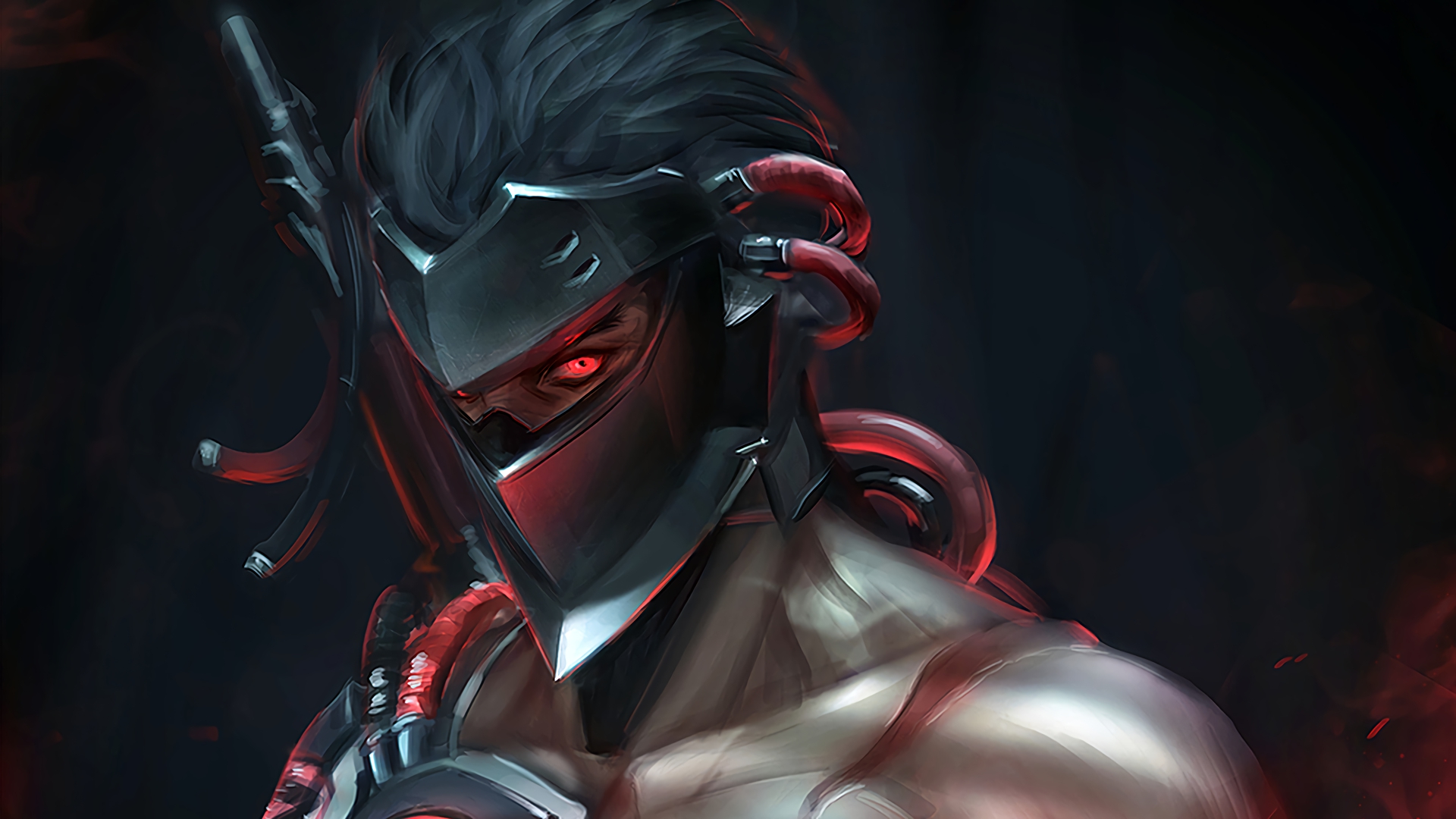 Video Games Overwatch Genji Overwatch Science Fiction Artwork Digital Art Blackwatch Red Eyes Ninja  1920x1080