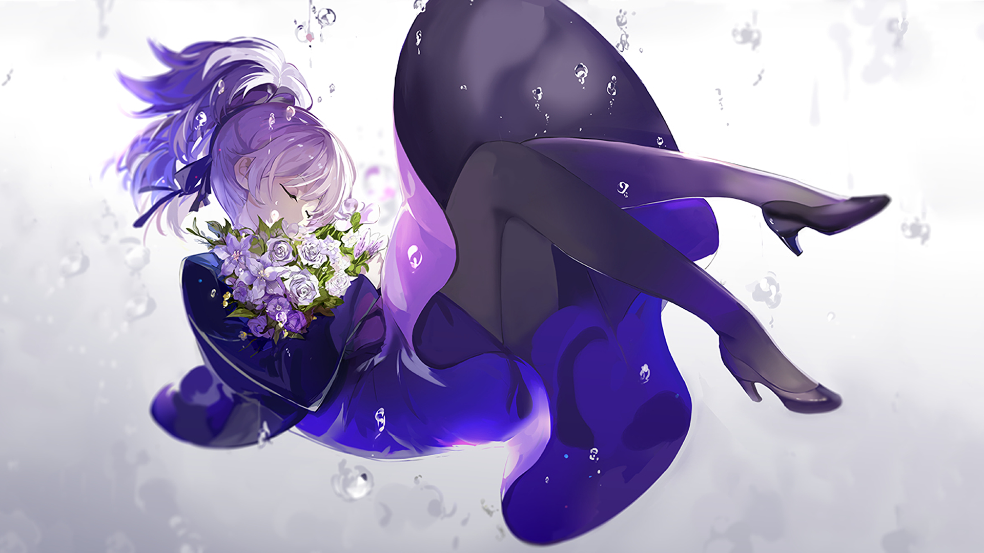 Anime Anime Girls Purple Hair Purple Dresses Black Heels Heels Flowers Bouquets Purple Darker Than B 1920x1080