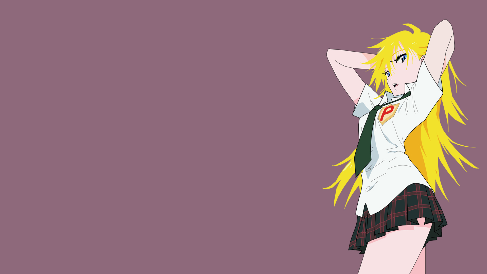 Panty And Stocking With Garterbelt Anarchy Panty Arms Up Blonde Simple Background Schoolgirl Anime G 1920x1080