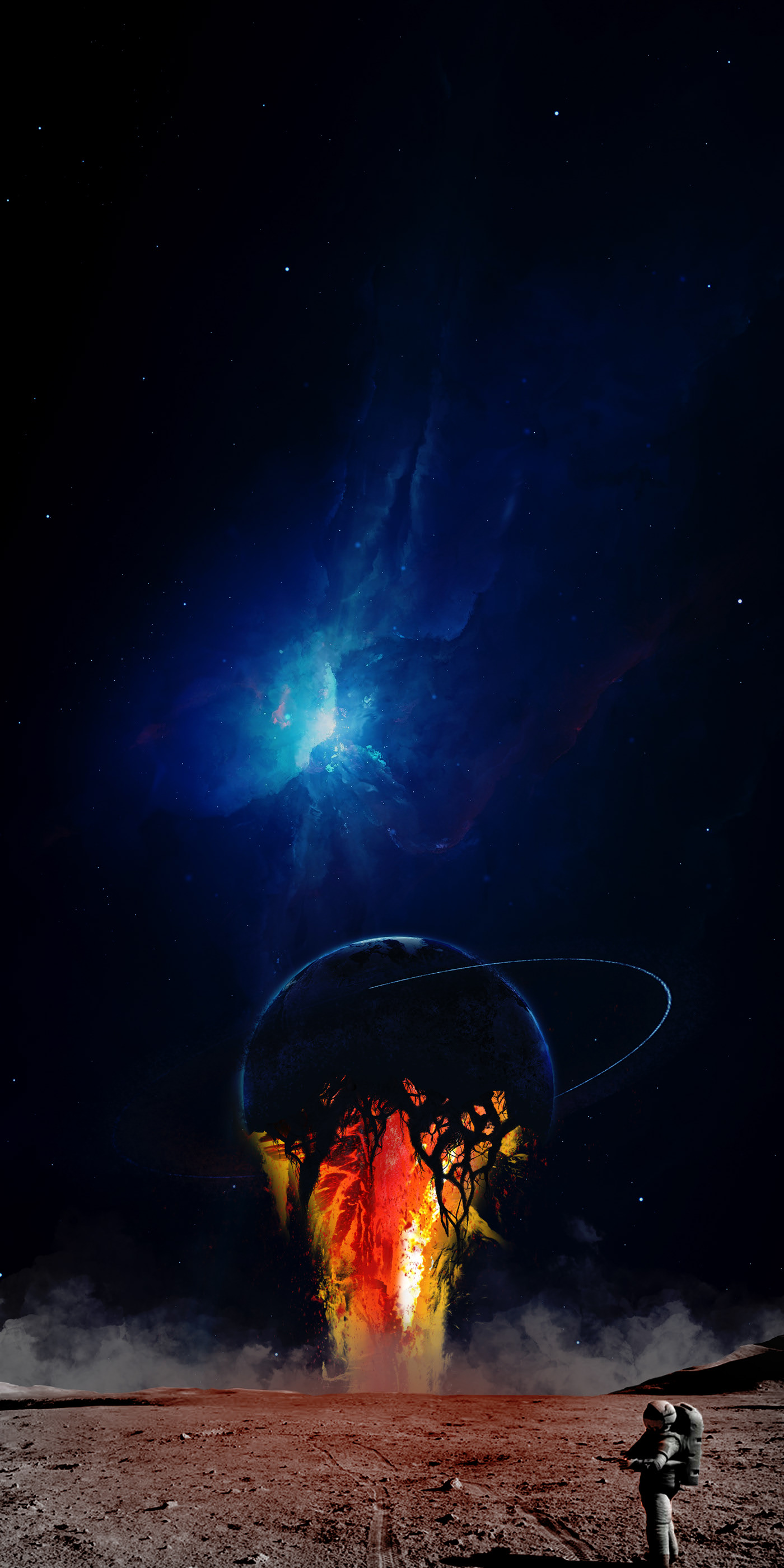 Astronaut Colorful Galaxy Stars Earth Plasma 1400x2800