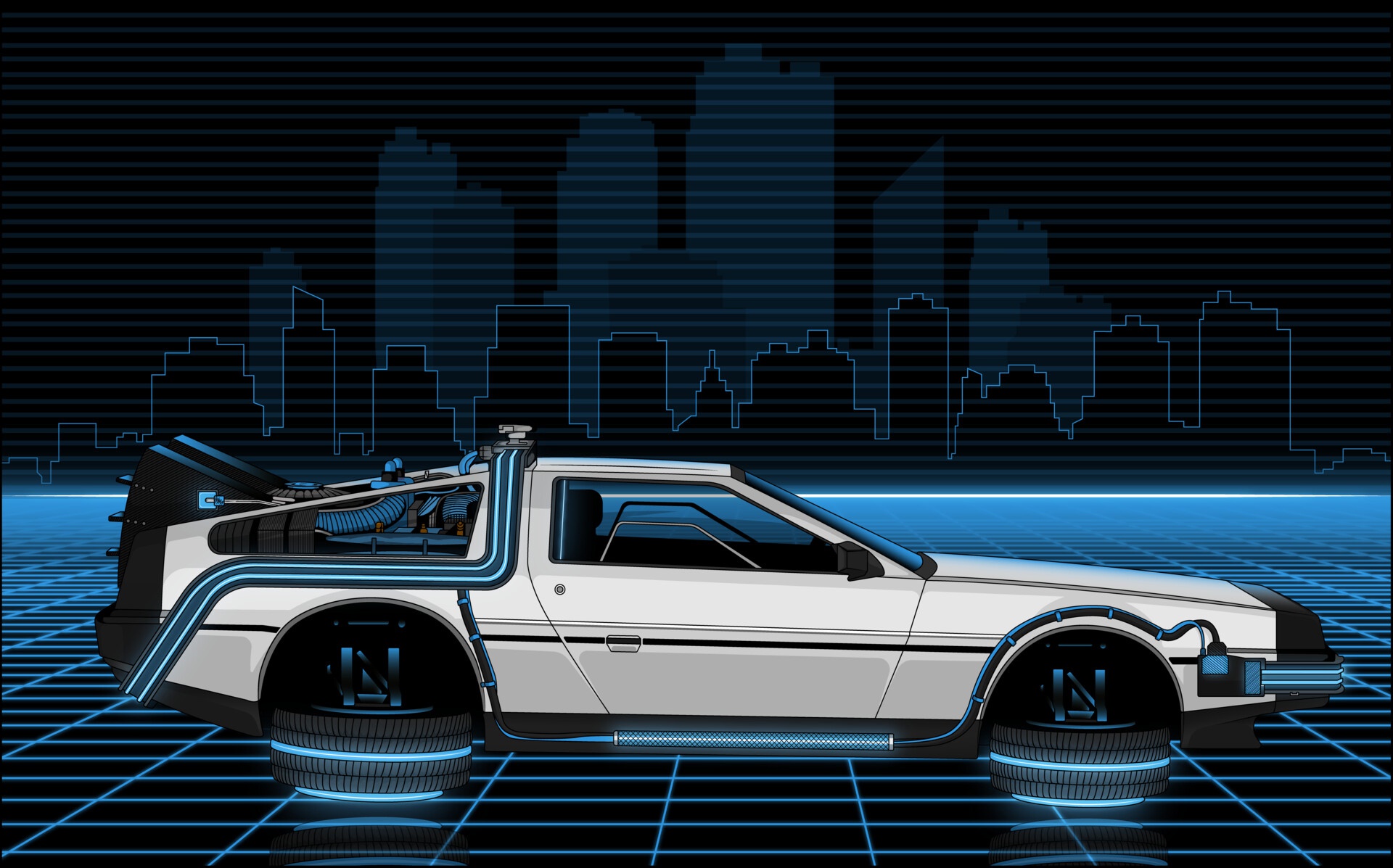 Time Machine Digital Art Back To The Future DeLorean Car Vehicle Blue 1920x1197