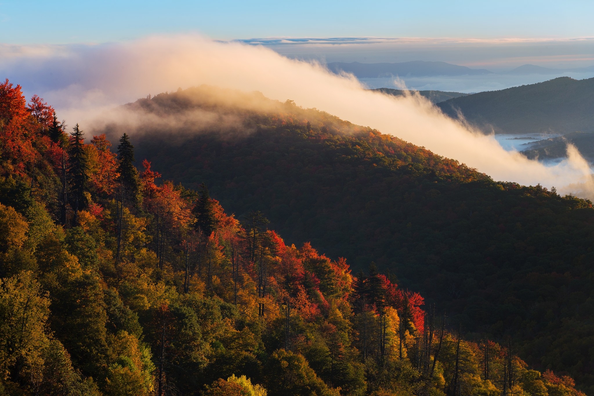 Photography Nature Landscape Mountains Forest Clouds Sunset Fall Trees North Carolina 2048x1365