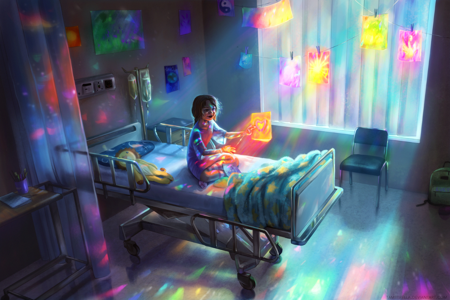 Hospital Bed Children Artwork 2D Emotion Teddy Bears Digital Art 1440x960