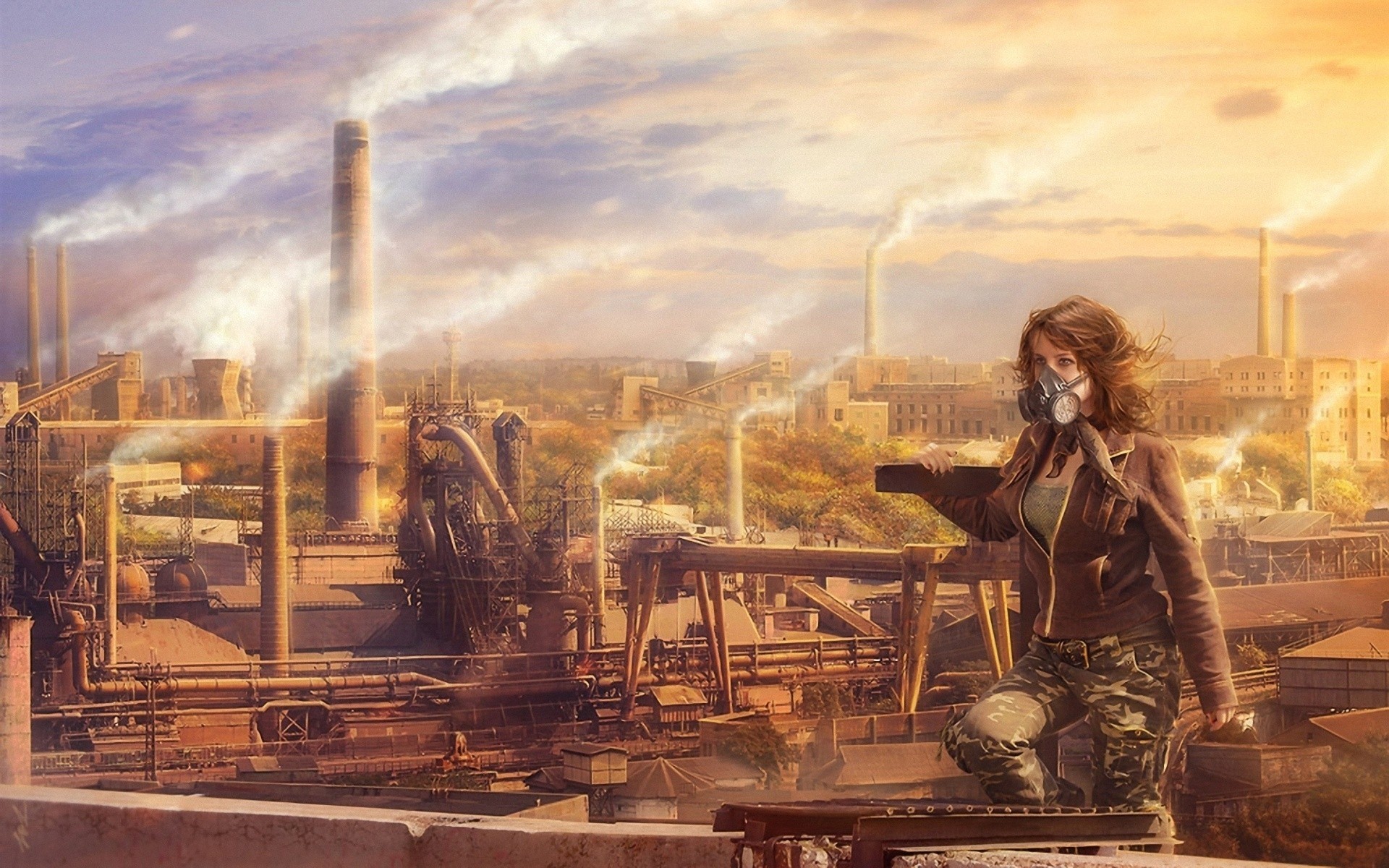 Artwork Gas Masks Industrial Futuristic Women Pollution 1920x1200