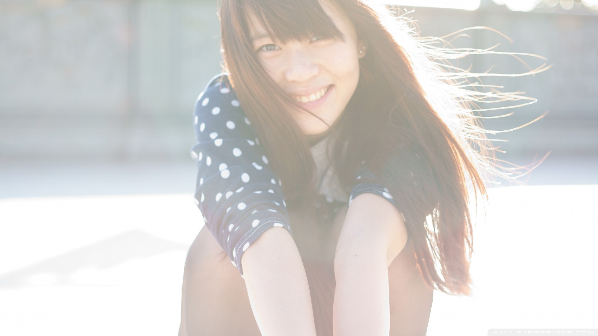 Women Asian Overexposed Redhead Smiling Windy Long Hair Bangs Hair In Face 1920x1080